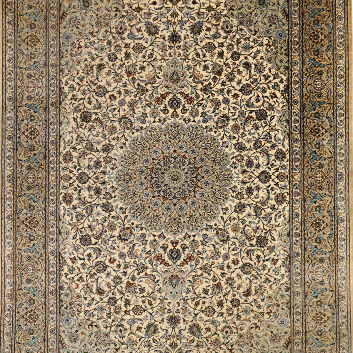 4'5" x 6'8" IVORY AND BEIGE QUM FLORAL PERSIAN RUG