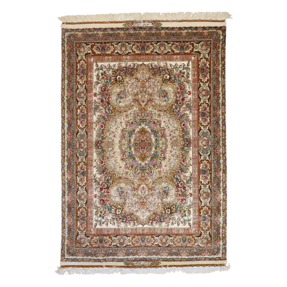 4'11" x 7'3" IVORY AND GOLD TABRIZ FLORAL PERSIAN RUG