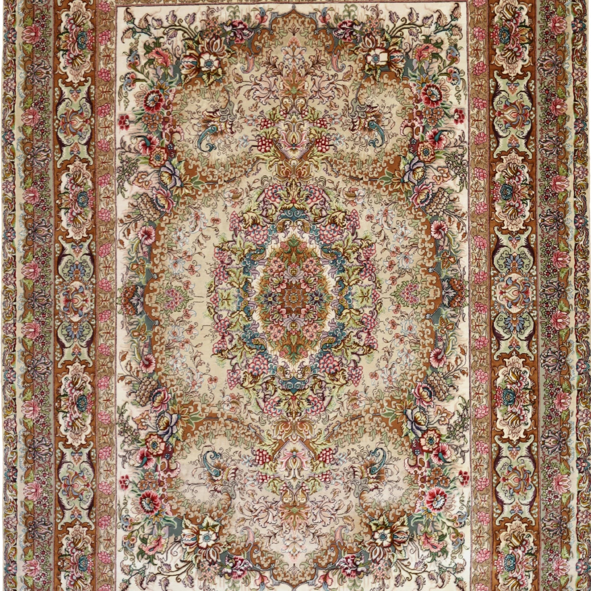 4'11" x 7'3" IVORY AND GOLD TABRIZ FLORAL PERSIAN RUG