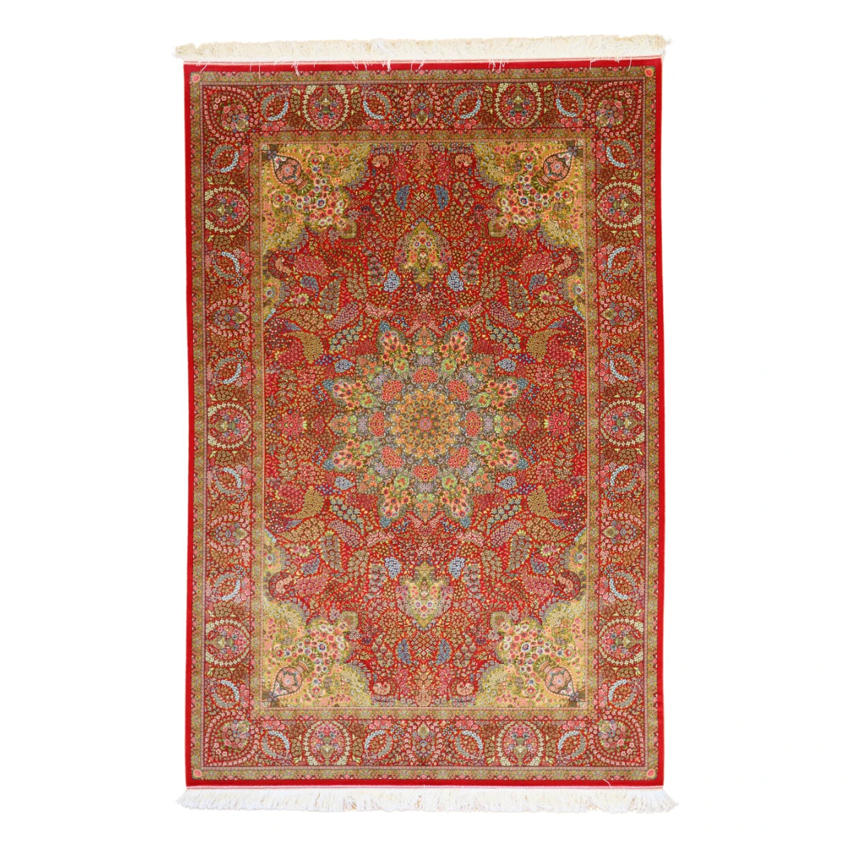4'11" x 7'5" RED AND RED QUM FLORAL PERSIAN RUG