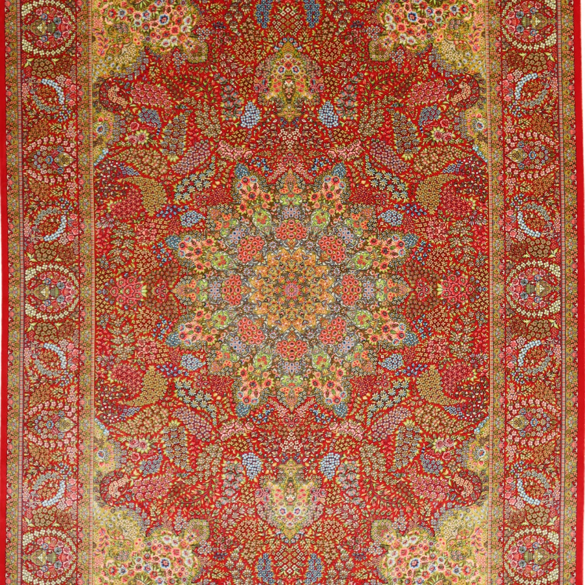 4'11" x 7'5" RED AND RED QUM FLORAL PERSIAN RUG