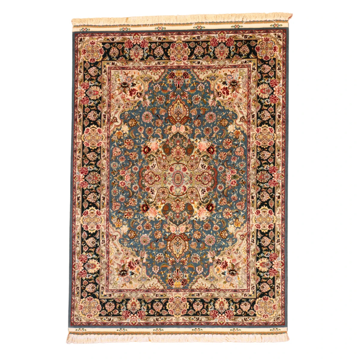 4'11" x 7'0" BLUE AND GREEN TABRIZ FLORAL PERSIAN RUG