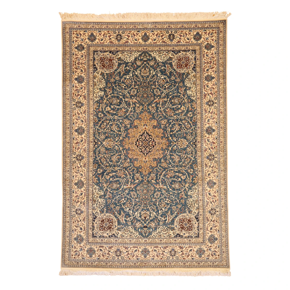 4'11" x 7'4" BLUE AND IVORY NAEIN FLORAL PERSIAN RUG