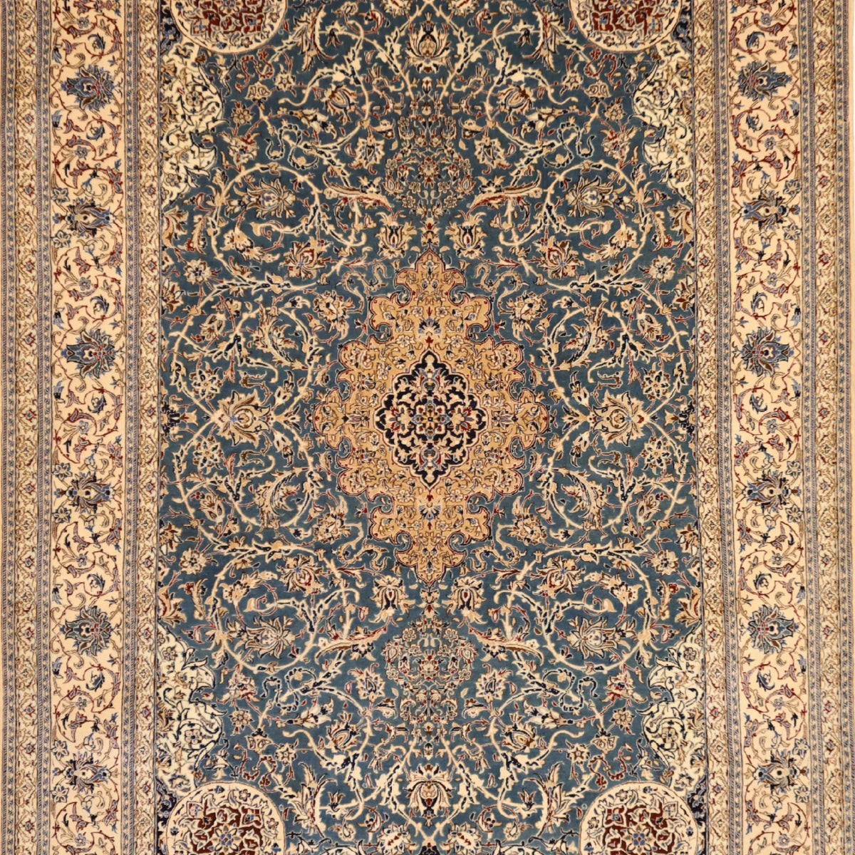 4'11" x 7'4" BLUE AND IVORY NAEIN FLORAL PERSIAN RUG