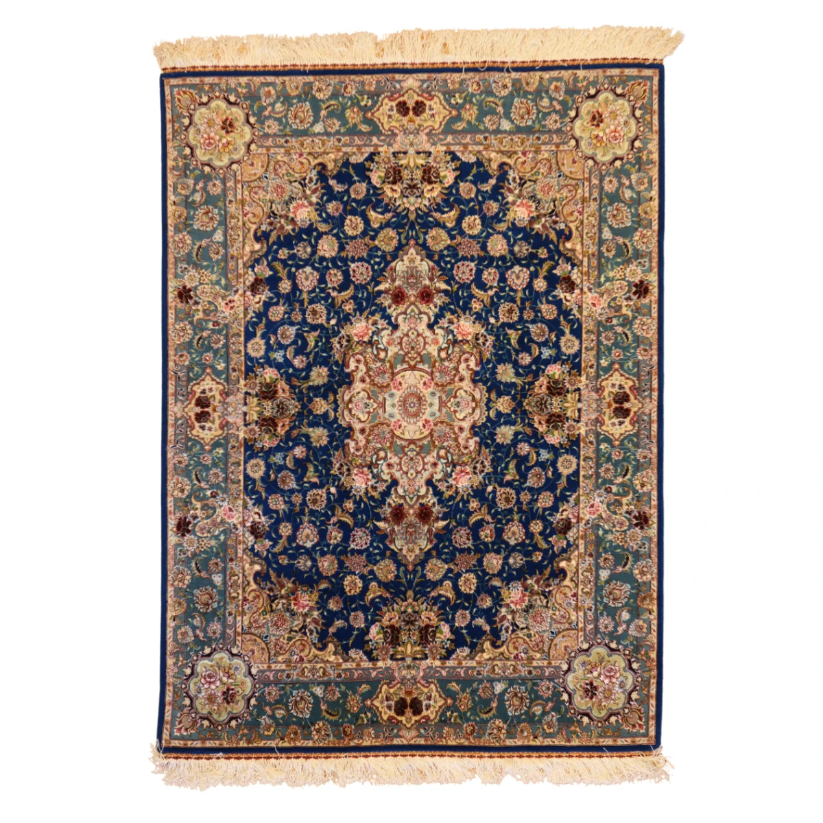 5'0" x 6'9" BLUE AND GREEN TABRIZ FLORAL PERSIAN RUG