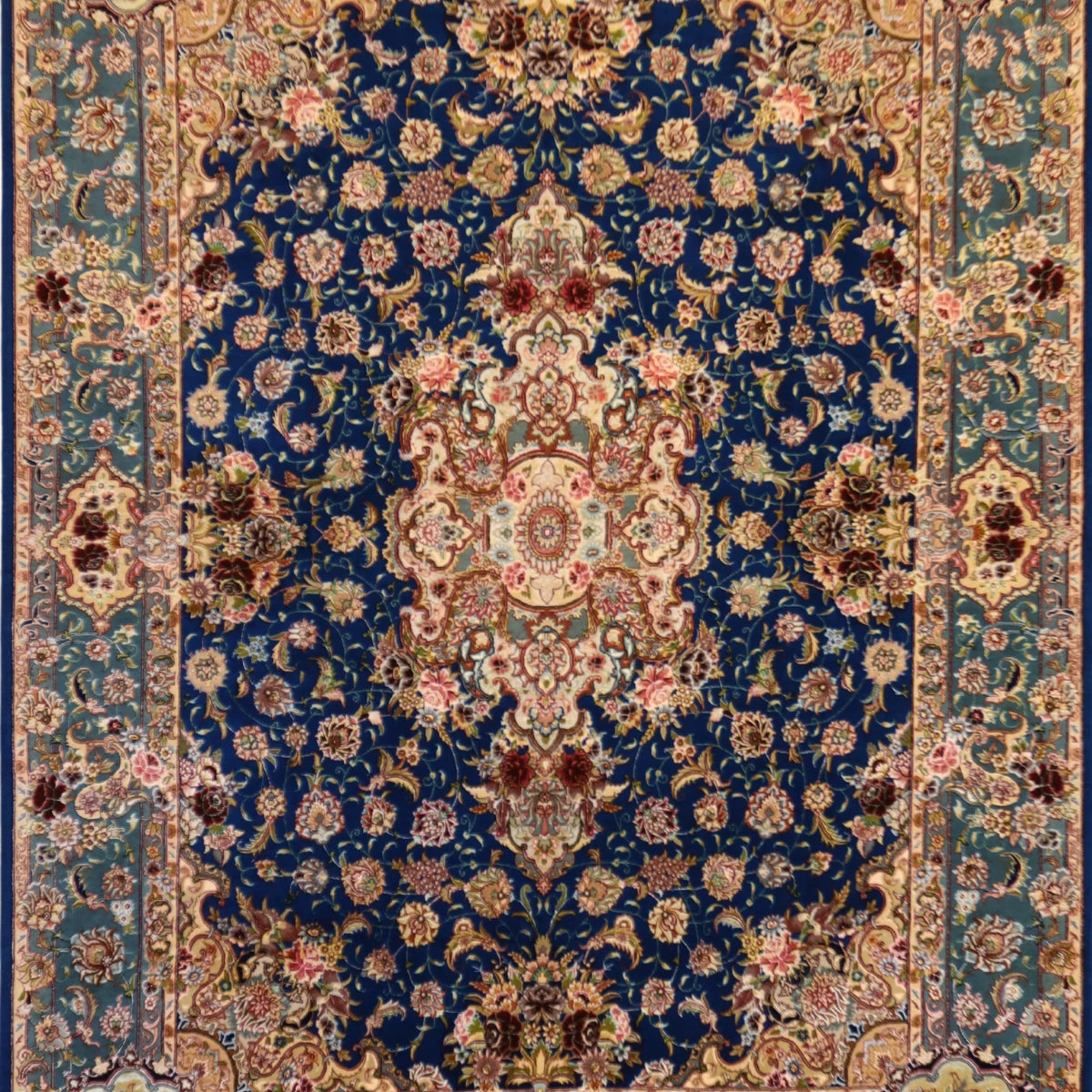 5'0" x 6'9" BLUE AND GREEN TABRIZ FLORAL PERSIAN RUG