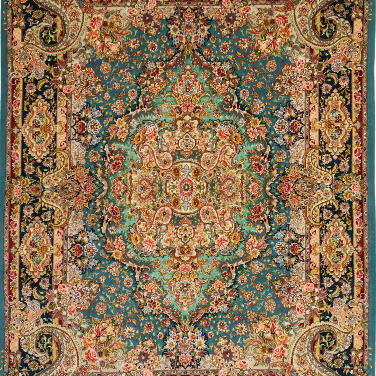 4'11" x 6'11" TEAL AND BLUE TABRIZ FLORAL PERSIAN RUG