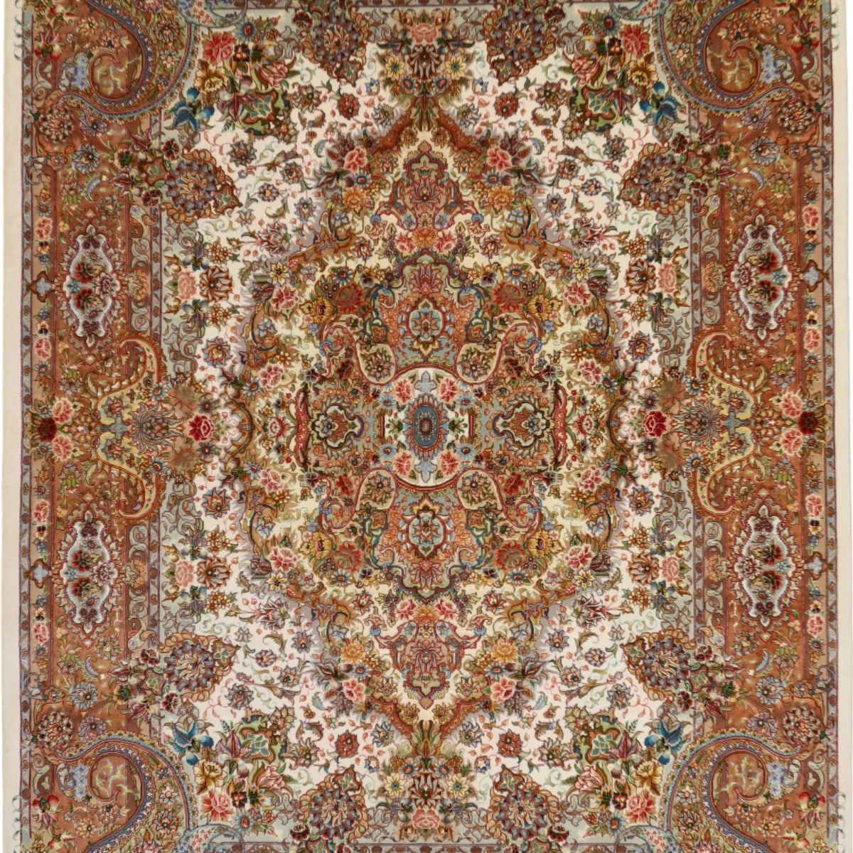 4'10" x 7'1" BEIGE AND SALMON TABRIZ FLORAL PERSIAN RUG