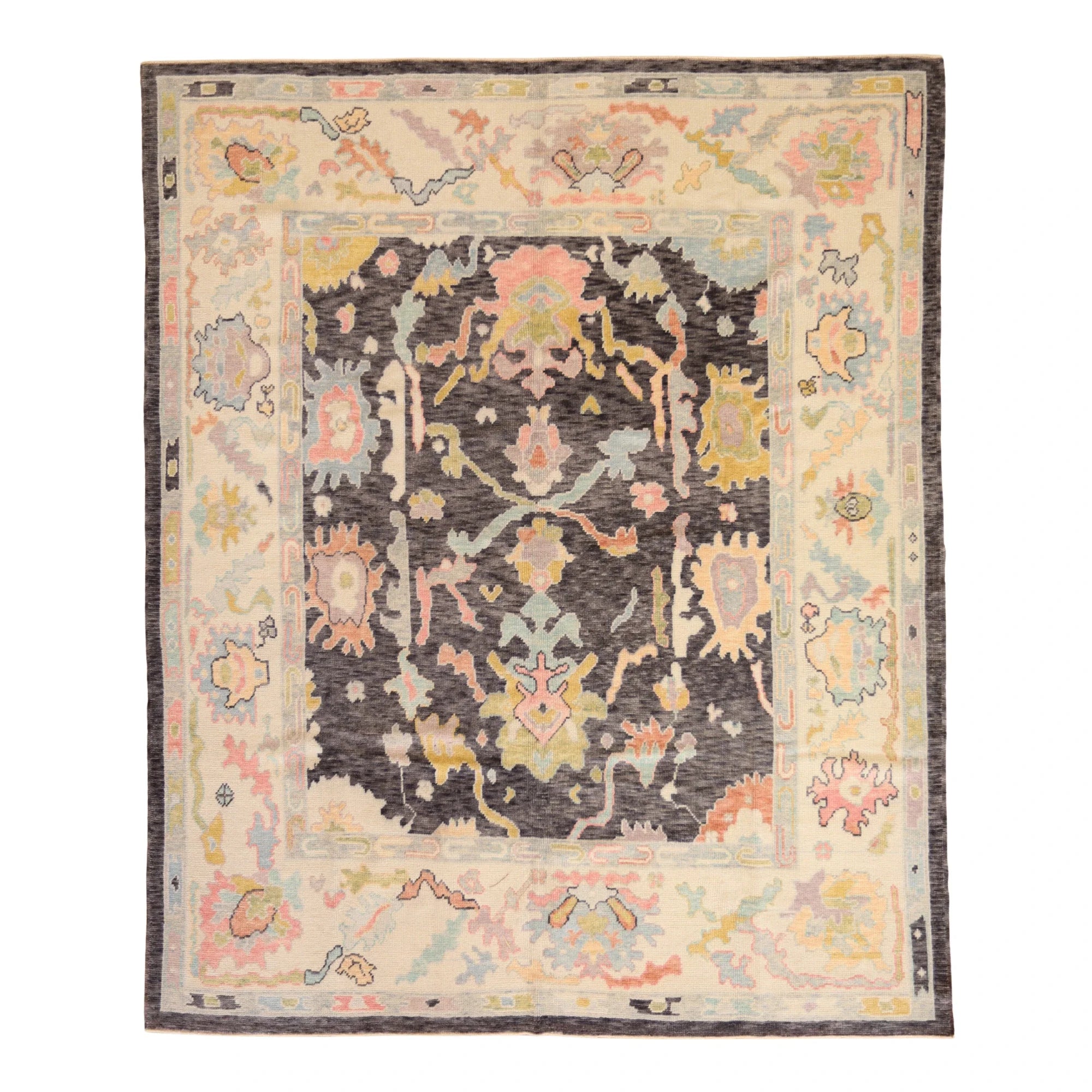 8'2" x 9'11" NAVY AND BLUE OUSHAK GEOMETRIC TURKISH RUG