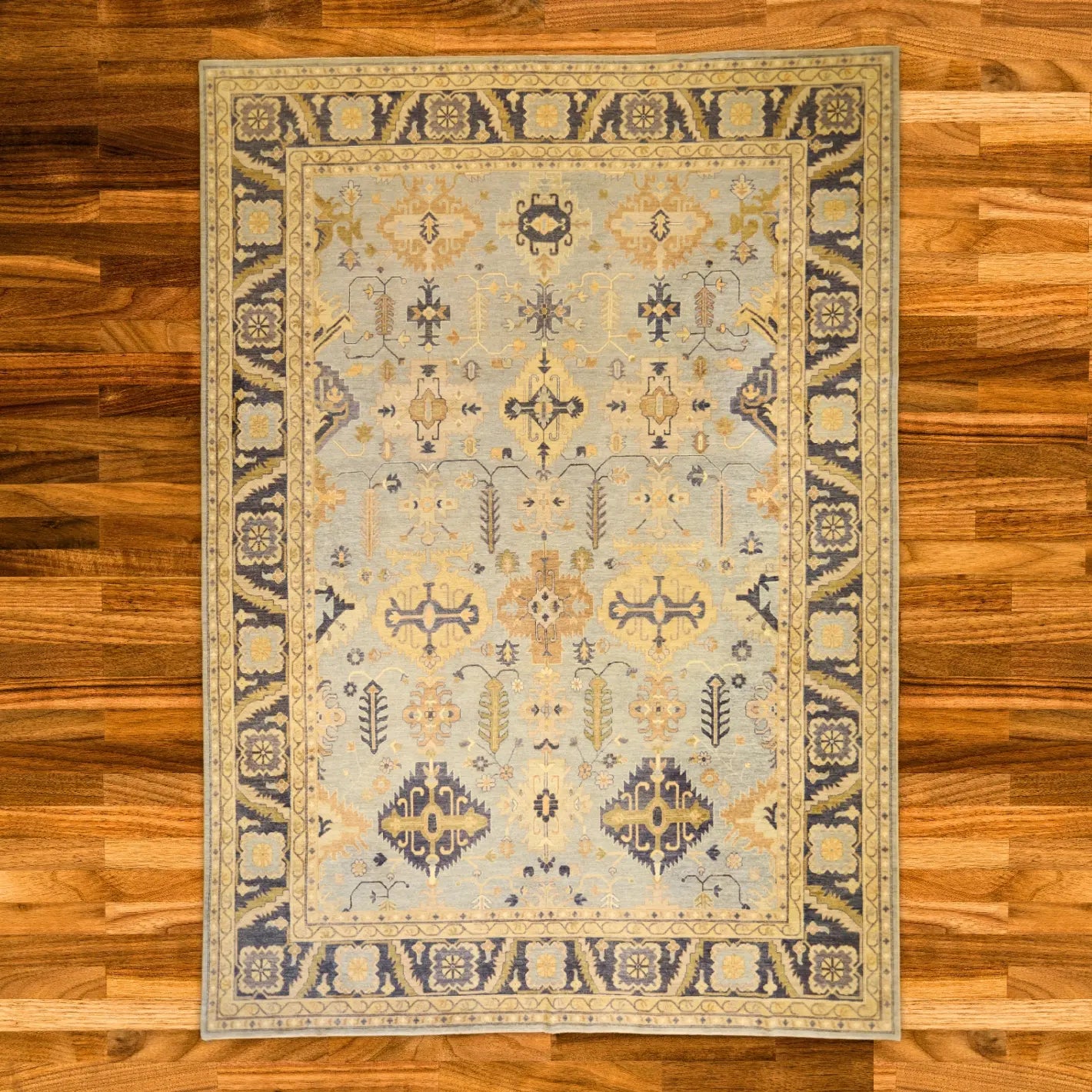9'9" x 13'9" BEIGE AND BEIGE OUSHAK GEOMETRIC PAKISTANI RUG