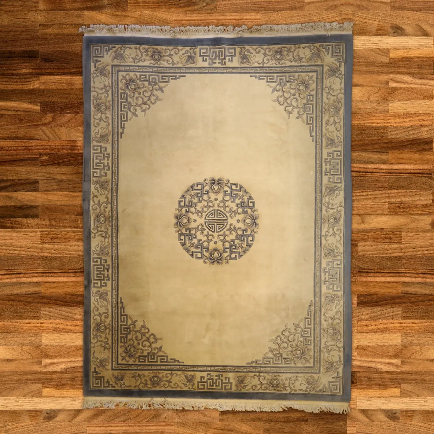 9'0" x 12'0" IVORY AND BLUE PEKING FLORAL CHINESE RUG