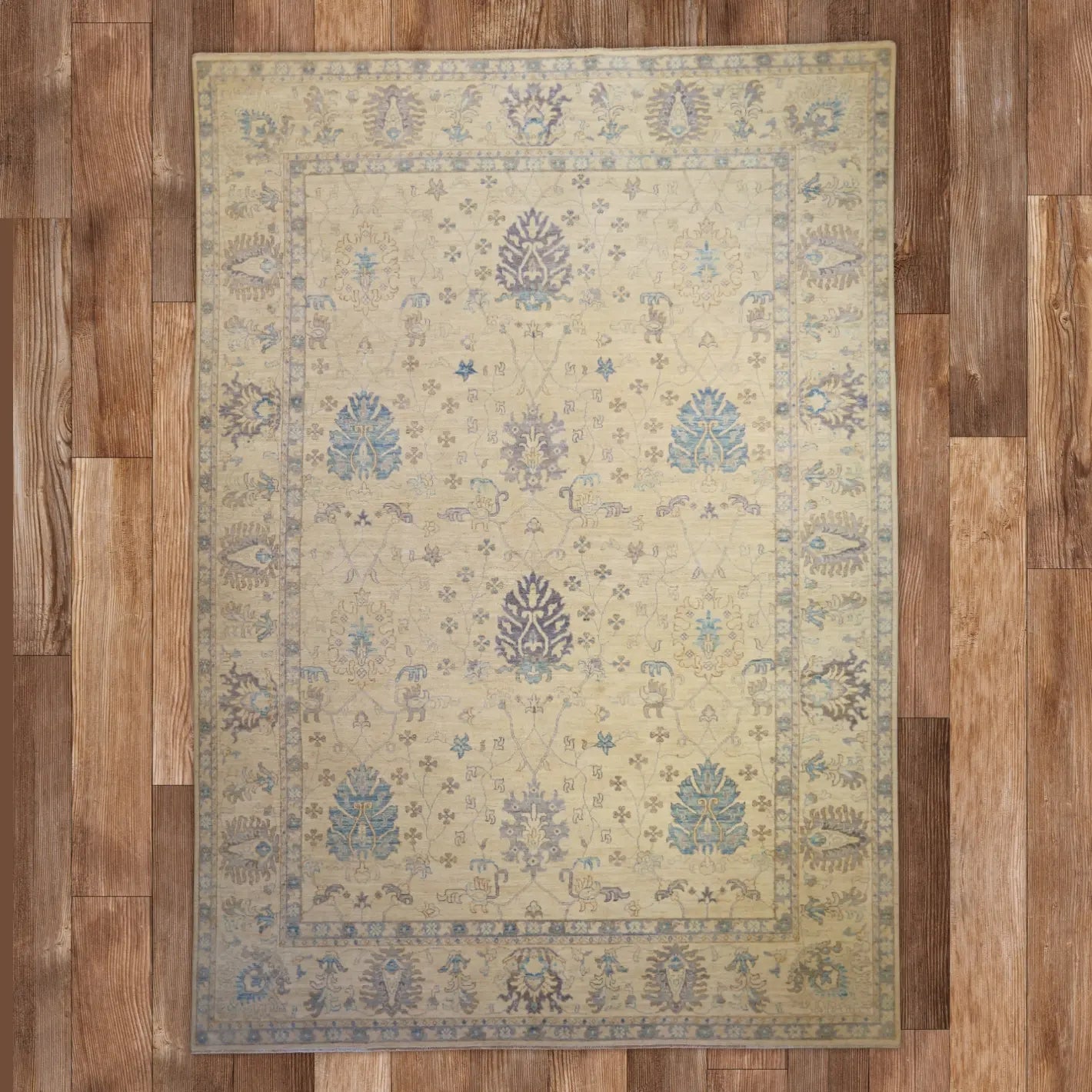 10'3" x 14'2" BEIGE AND BEIGE OUSHAK GEOMETRIC PAKISTANI RUG