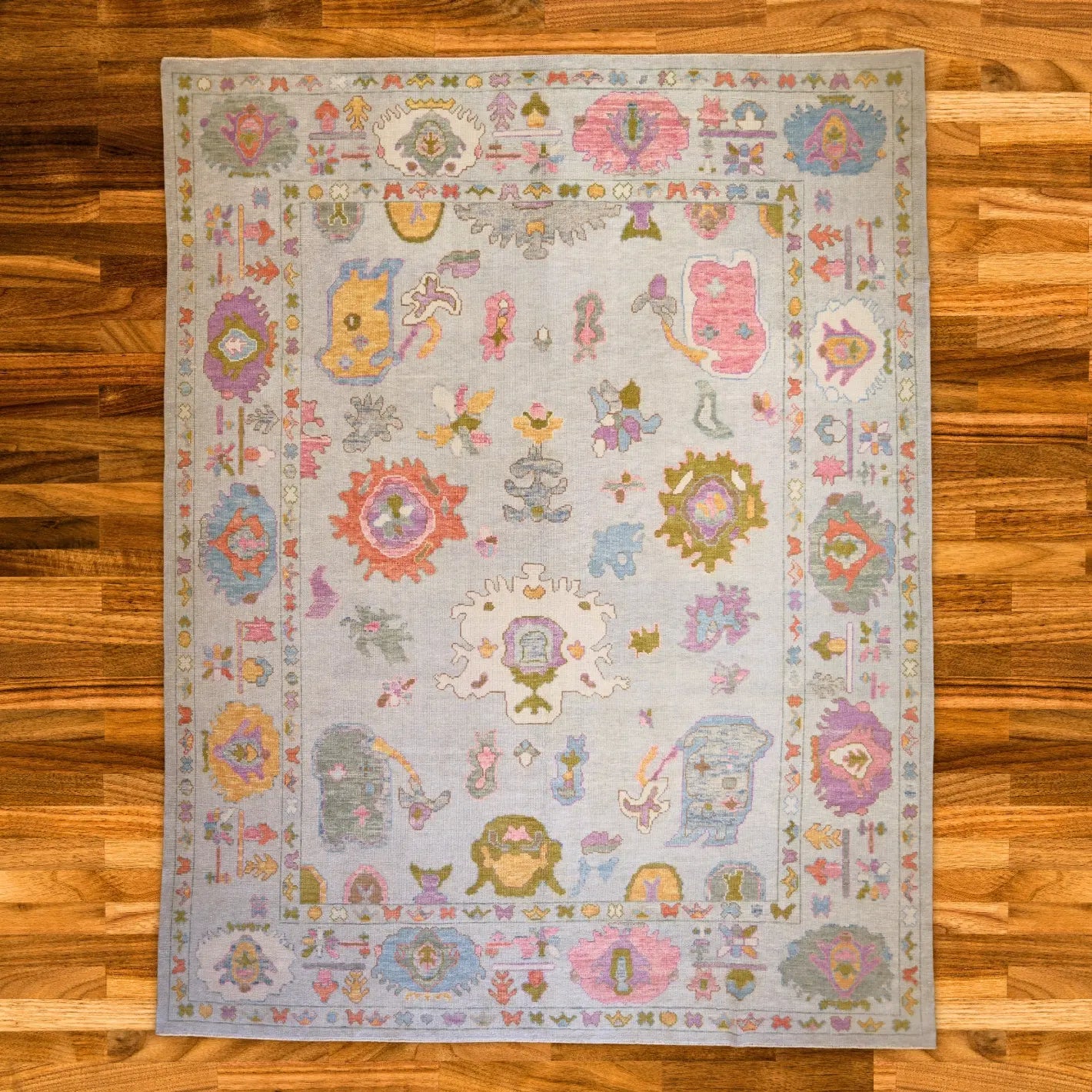 10'   0" x  12'  11" BLUE AND BLUE OUSHAK GEOMETRIC TURKISH RUG