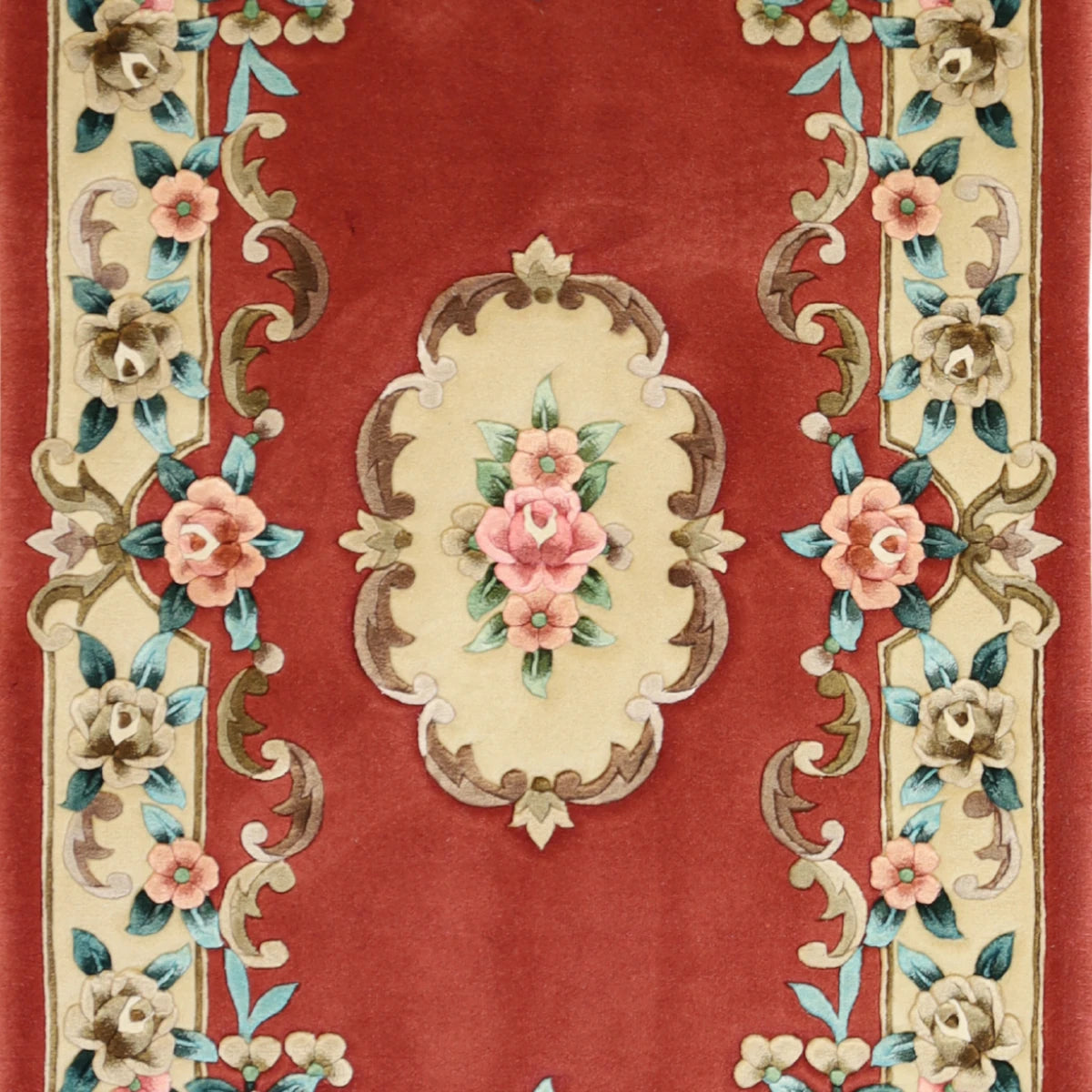 3'0" x 5'0" ROSE AND IVORY AUBUSSON EUROPEAN CHINESE RUG