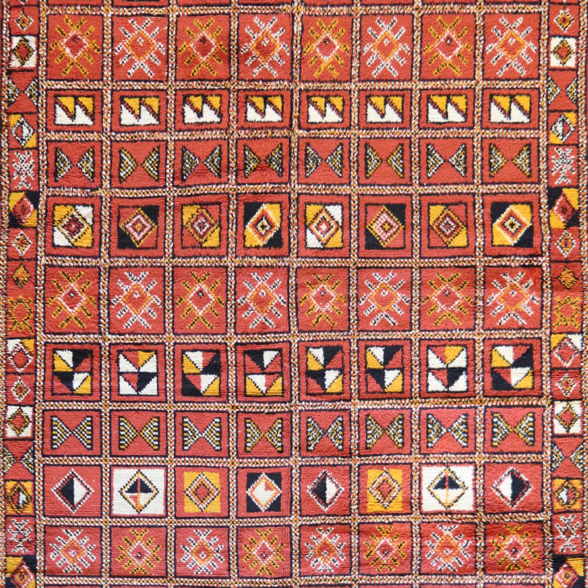 8'9" x 12'0" RED AND MULTICOLOR  PANNEL MOROCCAN RUG