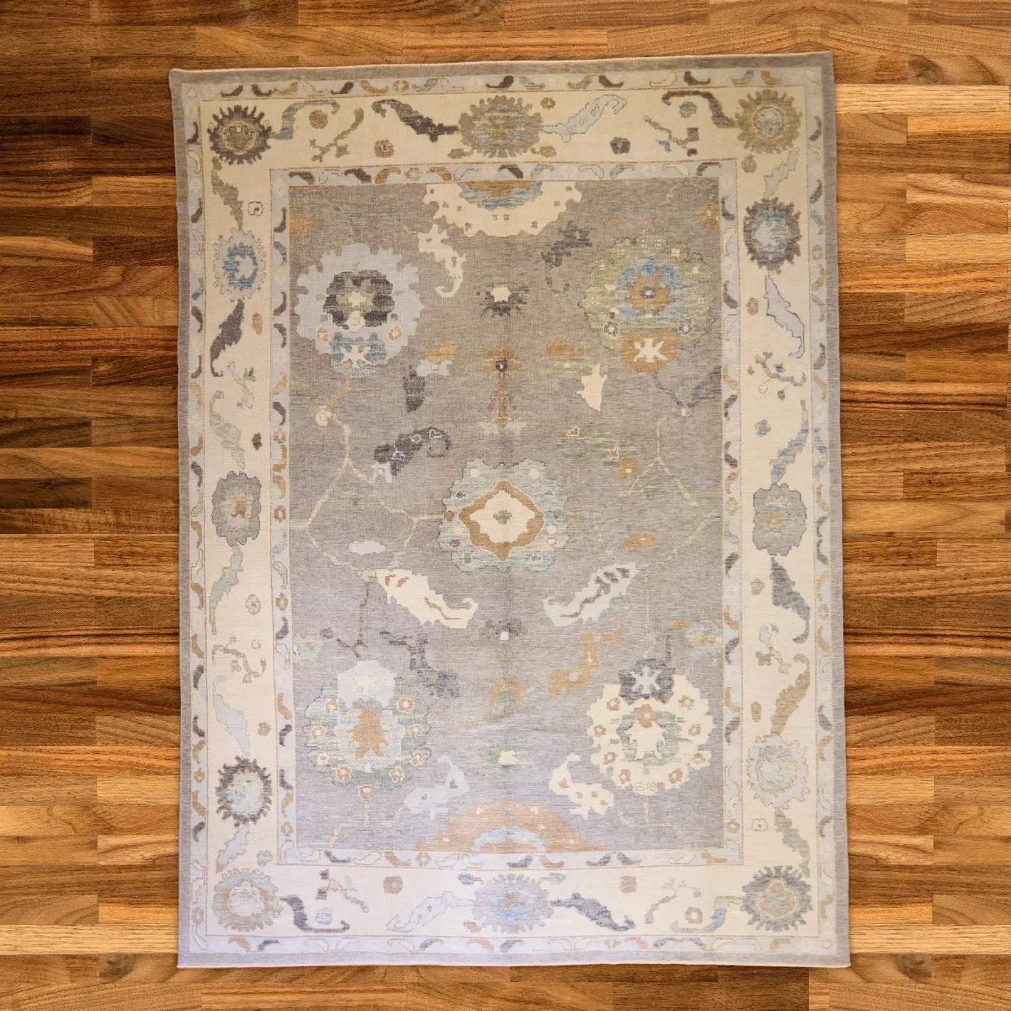 10'3" x 14'0" GRAY AND BEIGE OUSHAK GEOMETRIC TURKISH RUG