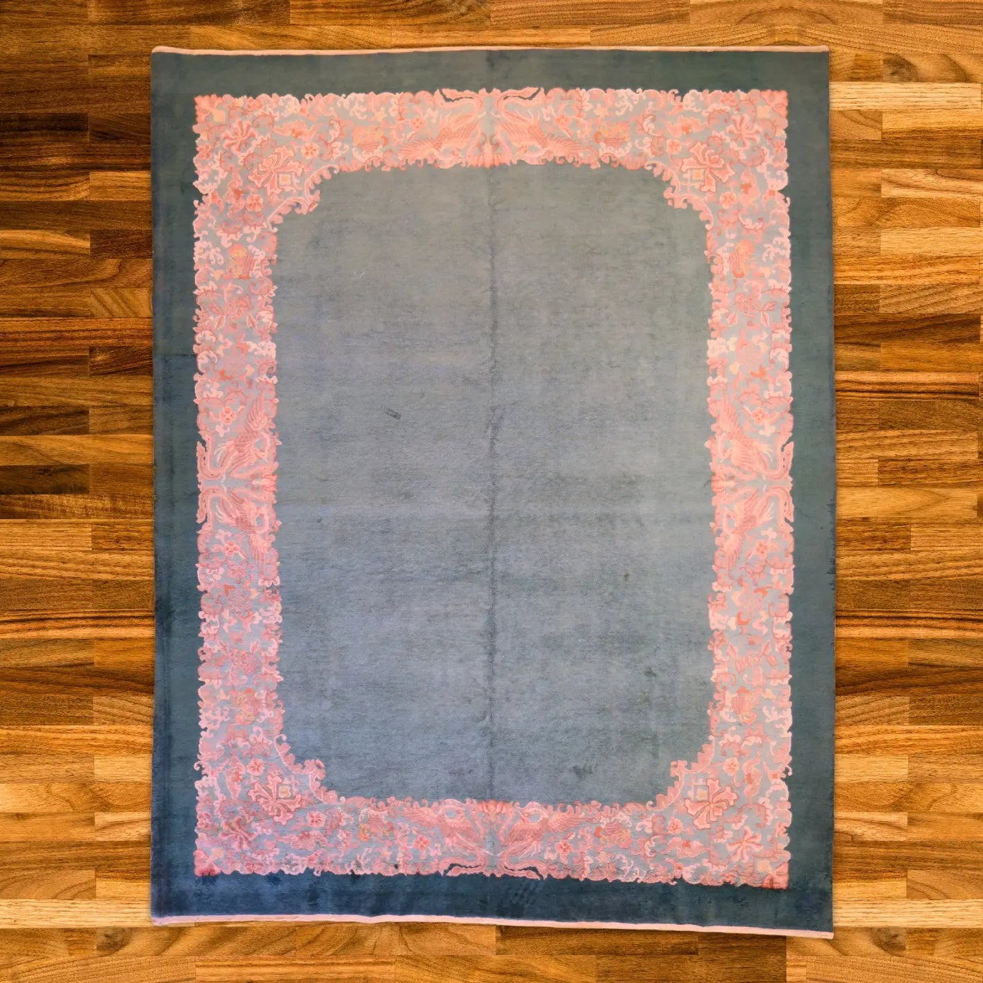 9'3" x 11'9" GREEN AND GREEN ANTIQUE ART-DECO CHINESE RUG