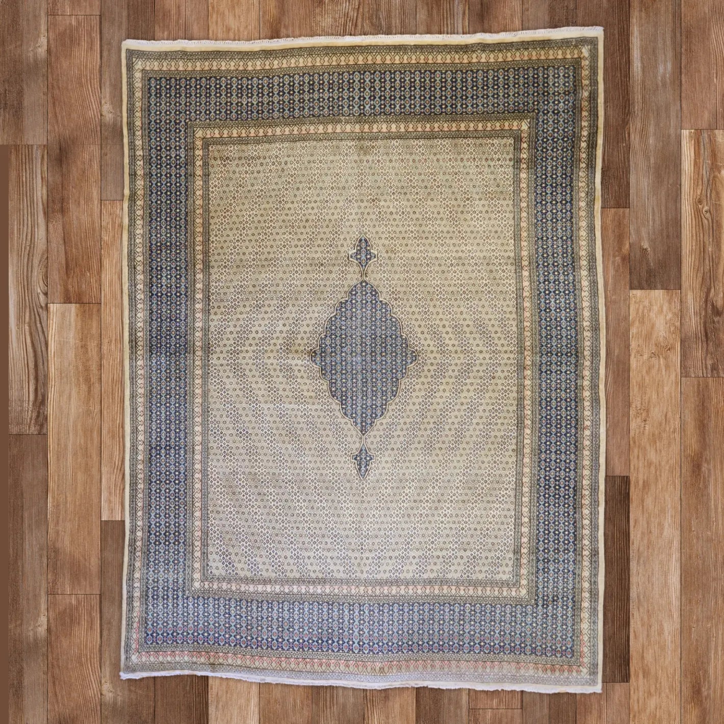 9'6" x 12'7" IVORY AND BLUE KASHMAR FLORAL PERSIAN RUG