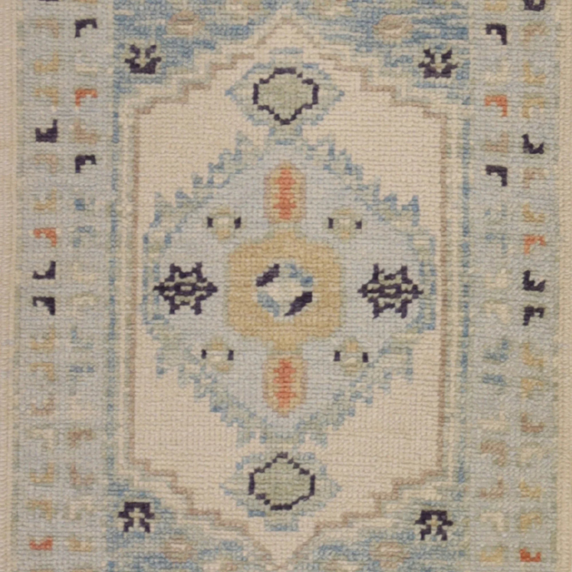 2'0" x 3'0" BEIGE AND BLUE OUSHAK GEOMETRIC TURKISH RUG