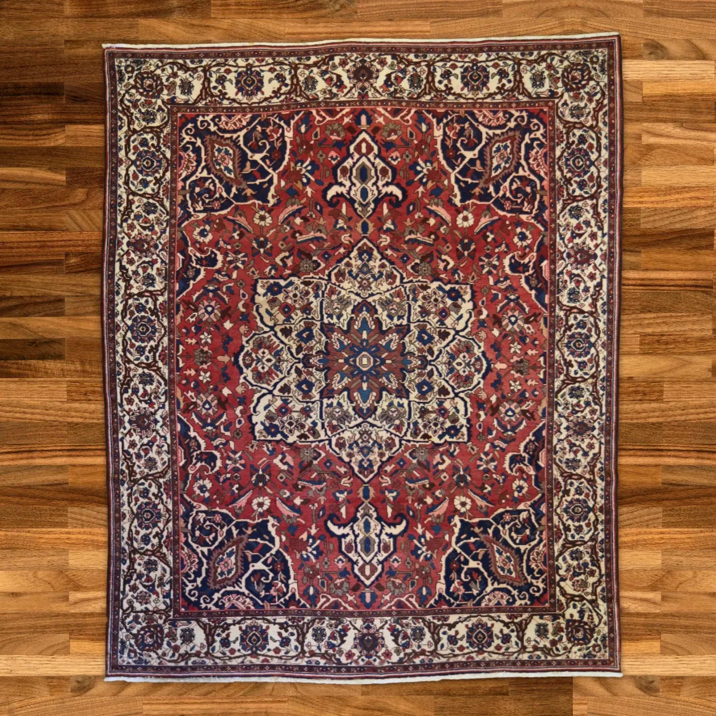 9'4" x 11'5" BROWN AND IVORY BAKHTIARI SEMIANTIQUE PERSIAN RUG