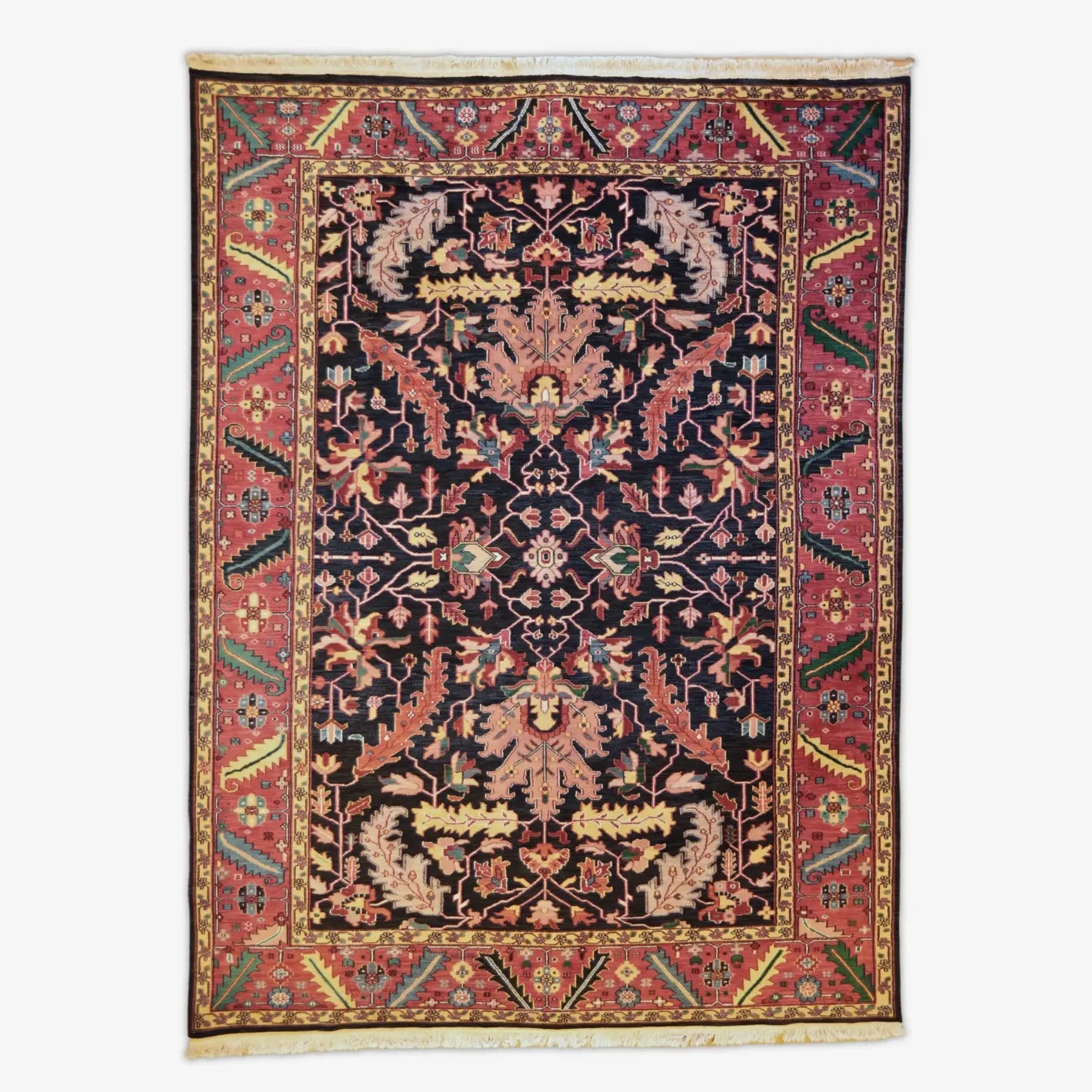 8'11" x 11'11" NAVY AND ROSE MAHAL ALL-OVER INDIAN RUG