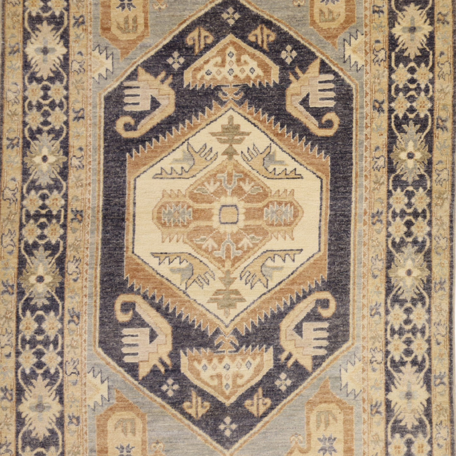 4'0" x 6'1" NAVY AND NAVY PESHAWAR GEOMETRIC PAKISTANI RUG