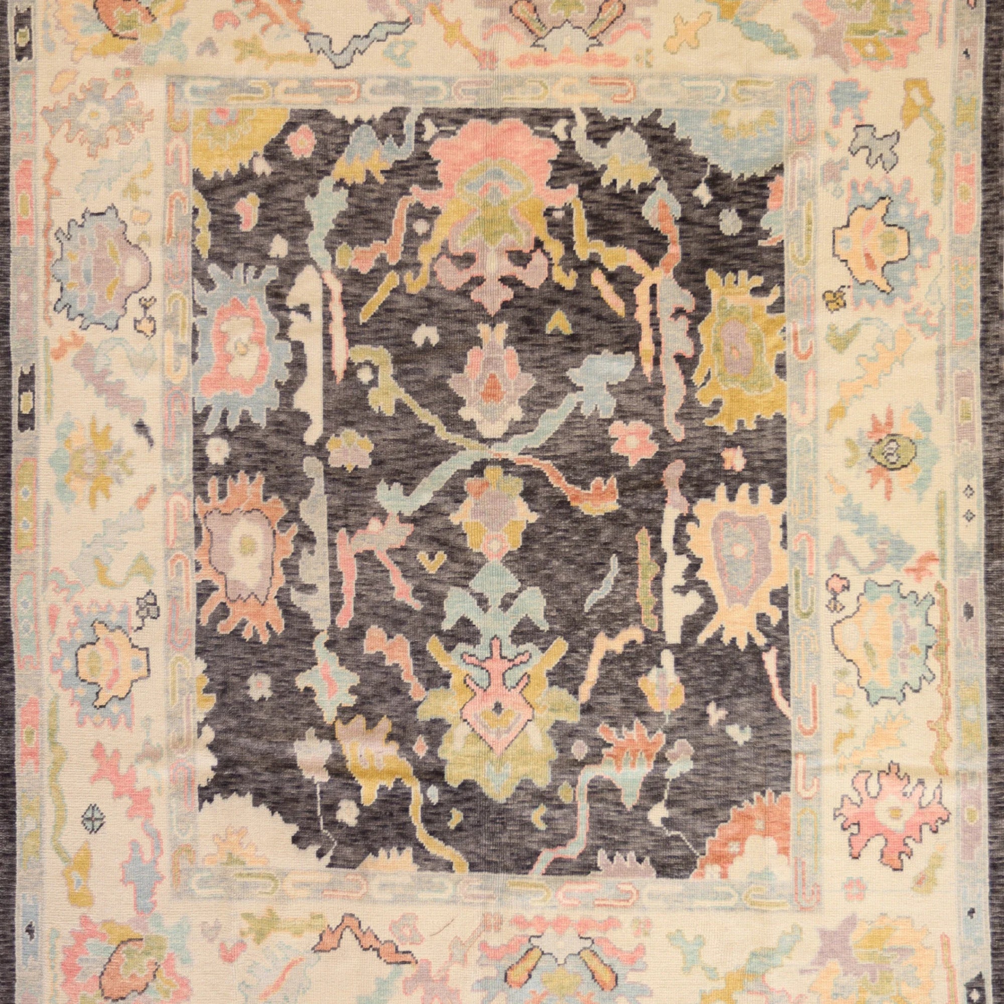 8'2" x 9'11" NAVY AND BLUE OUSHAK GEOMETRIC TURKISH RUG