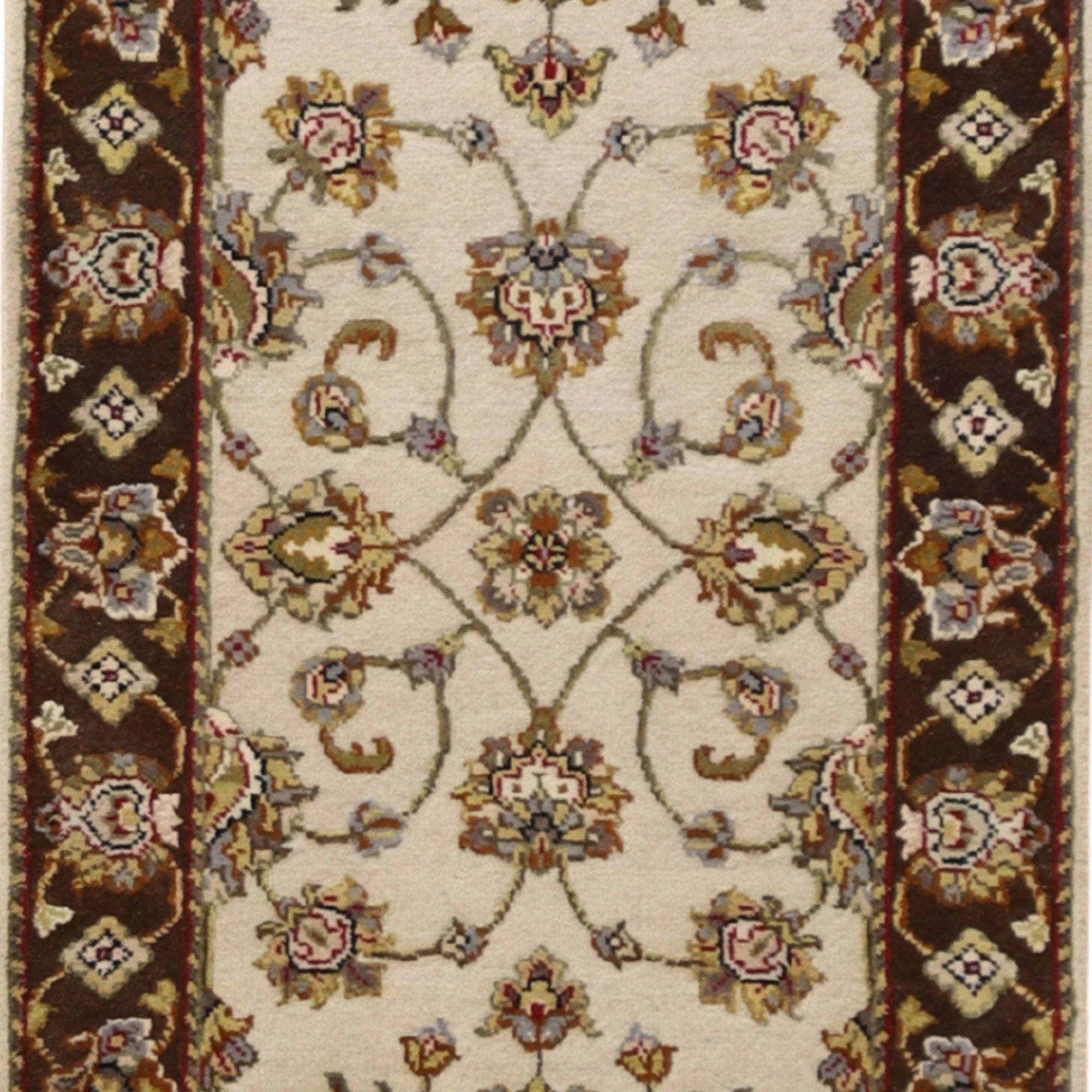 2'0" x 3'0" IVORY AND BROWN JAIPUR FLORAL INDIAN RUG