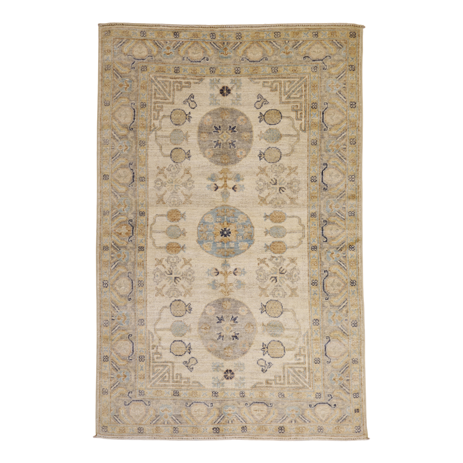 4'0" x 6'2" IVORY AND GRAY PESHAWAR GEOMETRIC PAKISTANI RUG