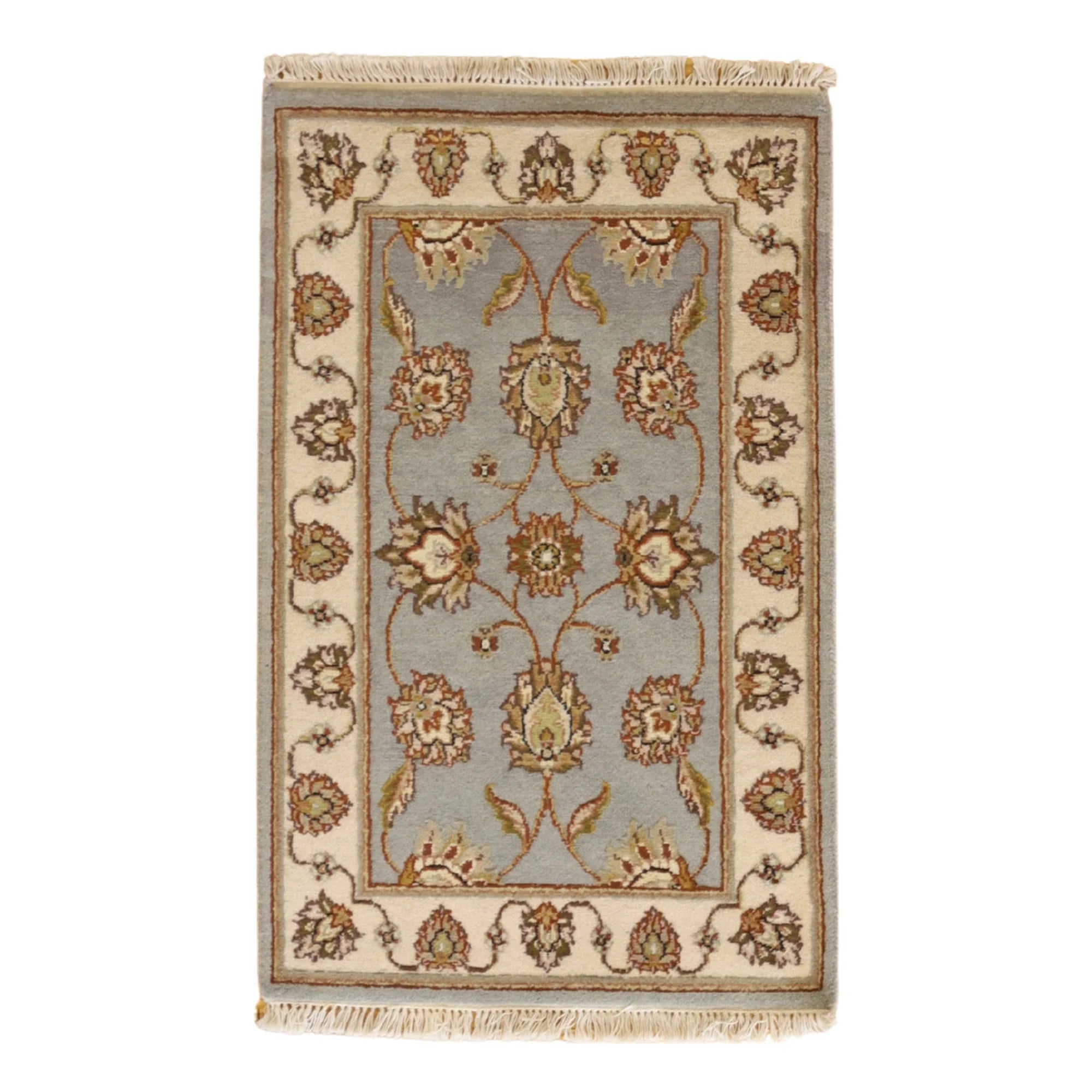 2'0" x 3'0" BLUE AND IVORY JAIPUR FLORAL INDIAN RUG