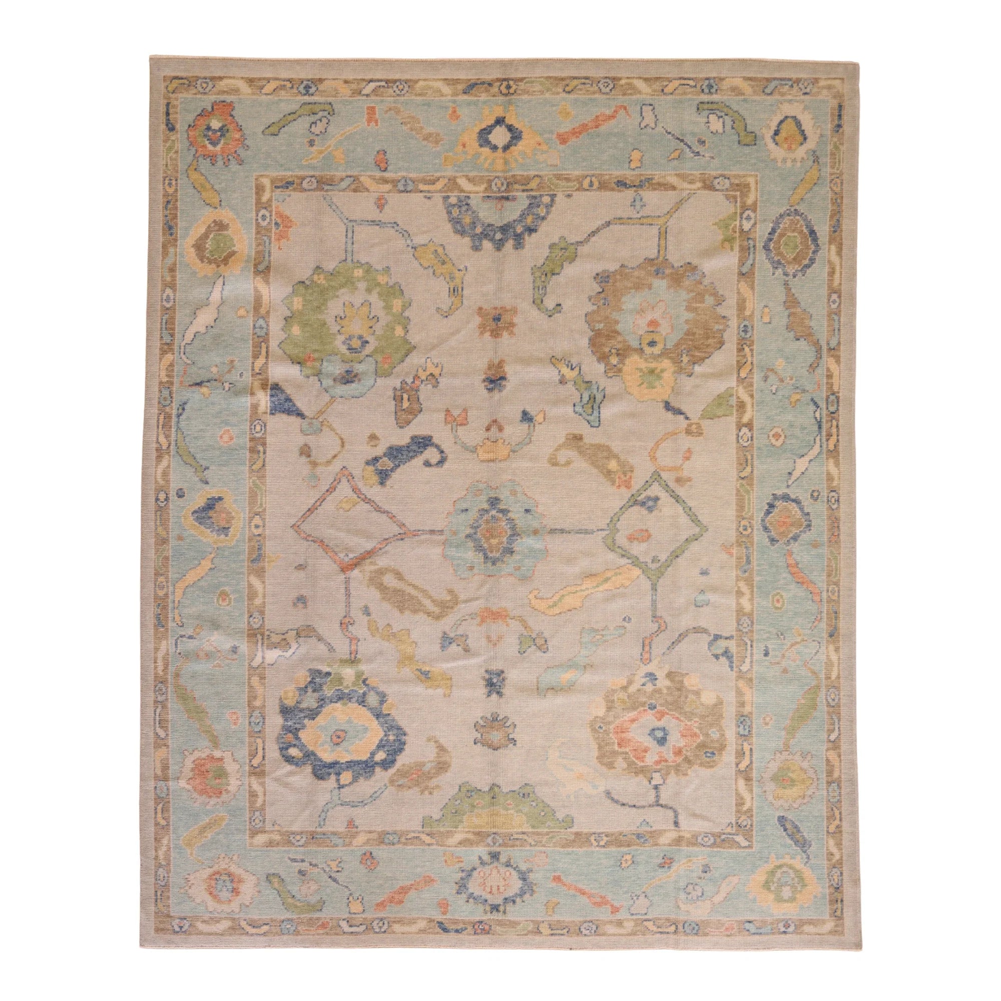 8'3" x 10'4" GRAY AND TEAL OUSHAK GEOMETRIC TURKISH RUG