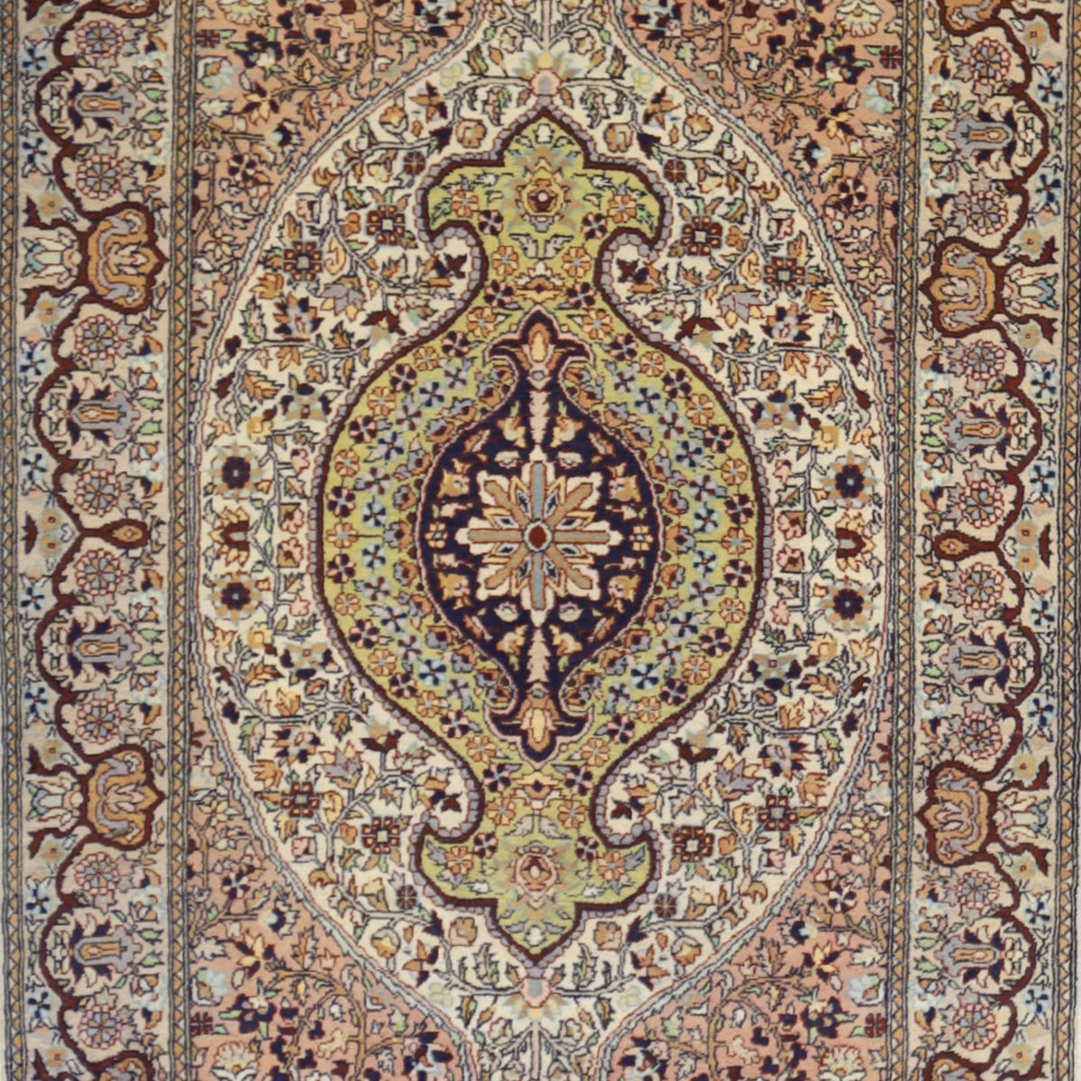 3'1" x 5'6" PINK AND BEIGE TABRIZ FLORAL PAKISTANI RUG