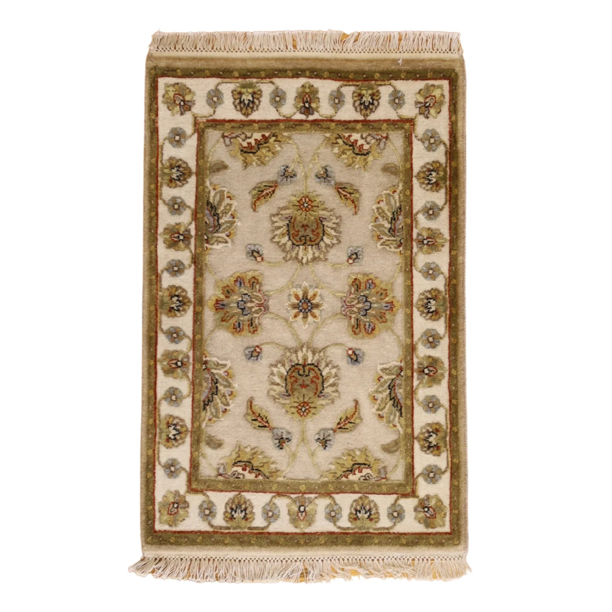 2'0" x 3'0" TAN AND IVORY JAIPUR FLORAL INDIAN RUG