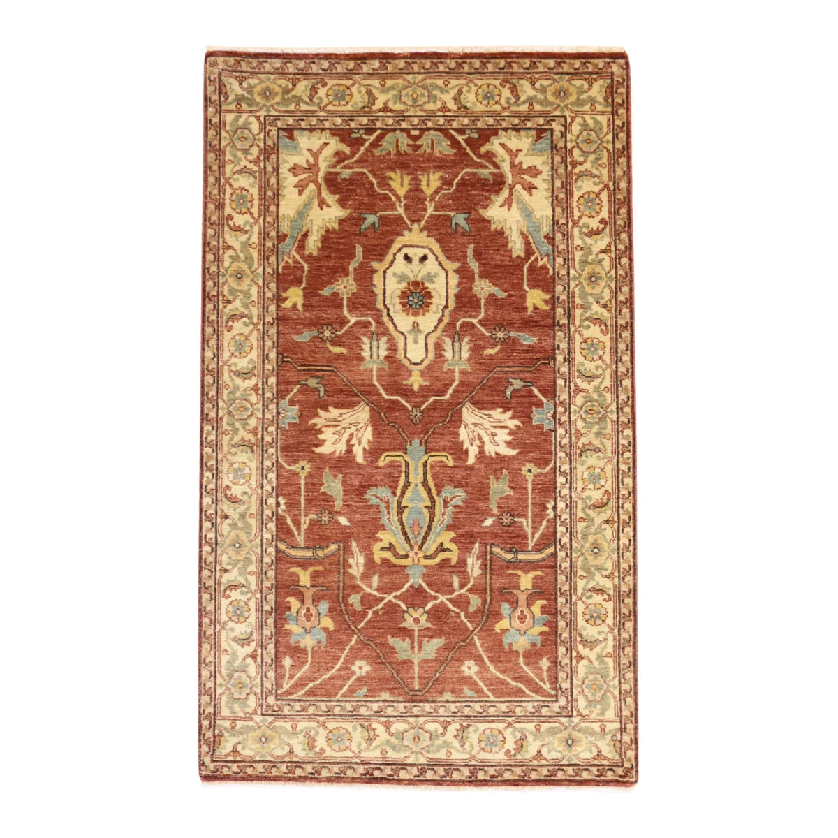 3'0" x 5'0" ORANGE AND BEIGE HERIZ GEOMETRIC INDIAN RUG