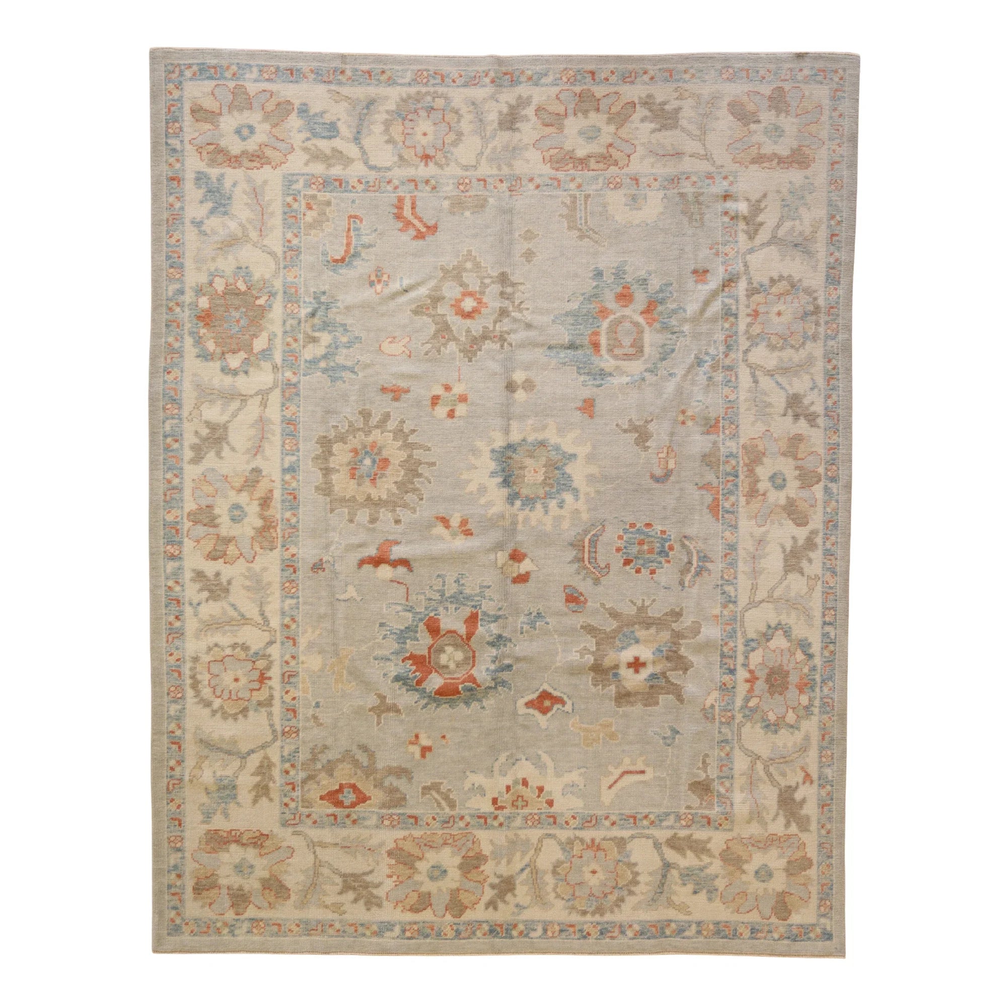 8'3" x 10'3" GRAY AND BEIGE OUSHAK GEOMETRIC TURKISH RUG