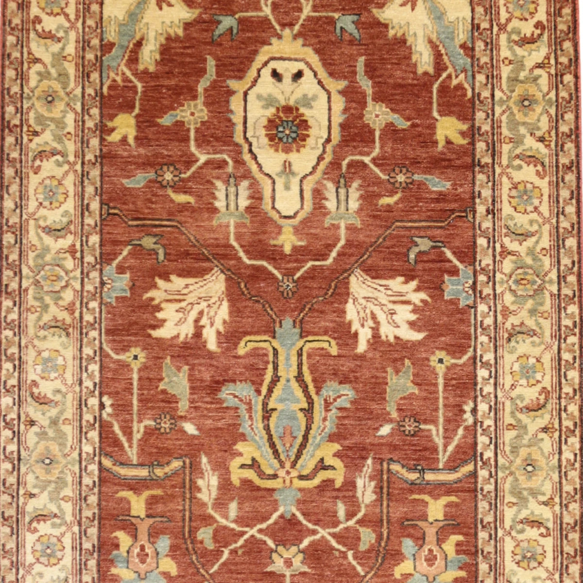 3'0" x 5'0" ORANGE AND BEIGE HERIZ GEOMETRIC INDIAN RUG