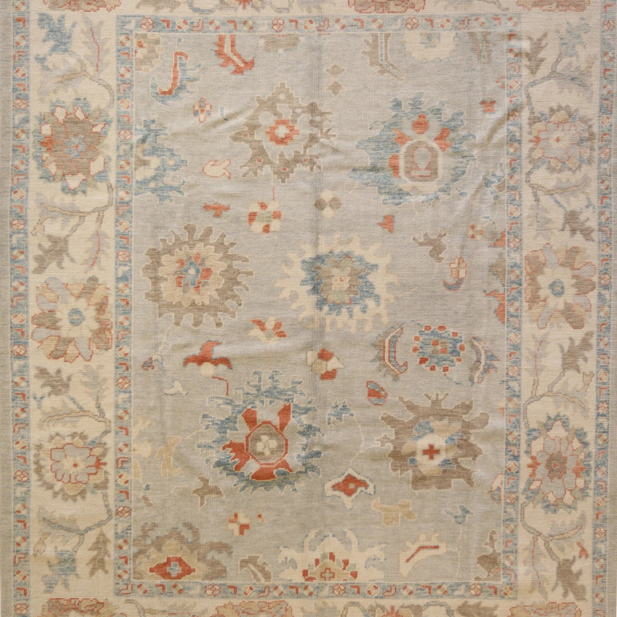 8'3" x 10'3" GRAY AND BEIGE OUSHAK GEOMETRIC TURKISH RUG