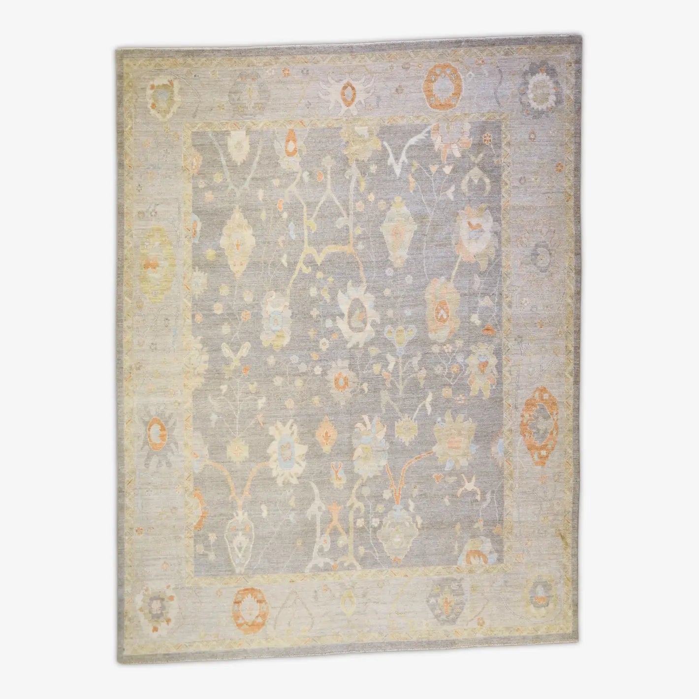 9'3" x 12'0" GRAY AND SILVER OUSHAK GEOMETRIC PAKISTANI RUG