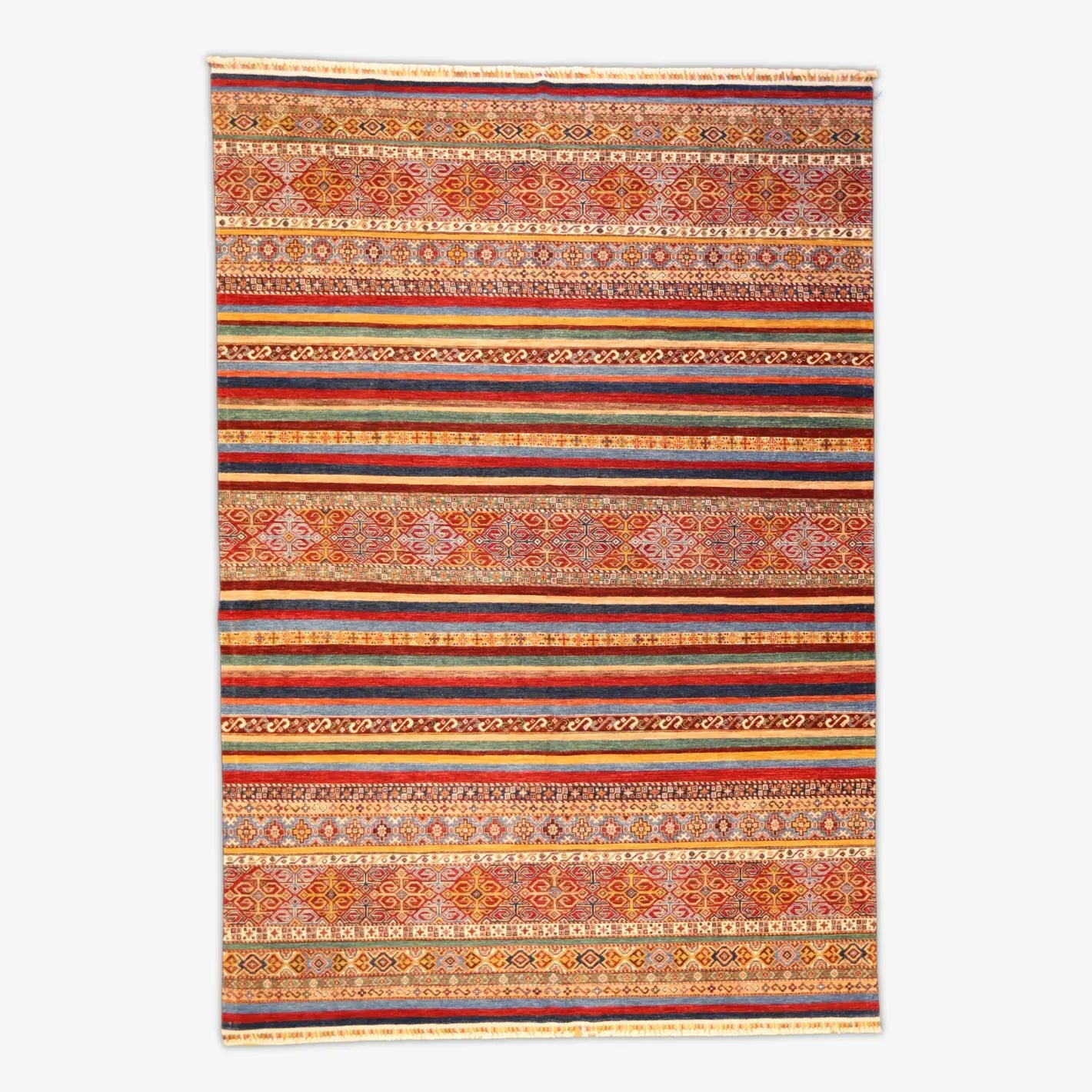 8'10" x 12'7" MULTICOLOR AND MULTICOLOR KHORJIN GEOMETRIC PAKISTANI RUG