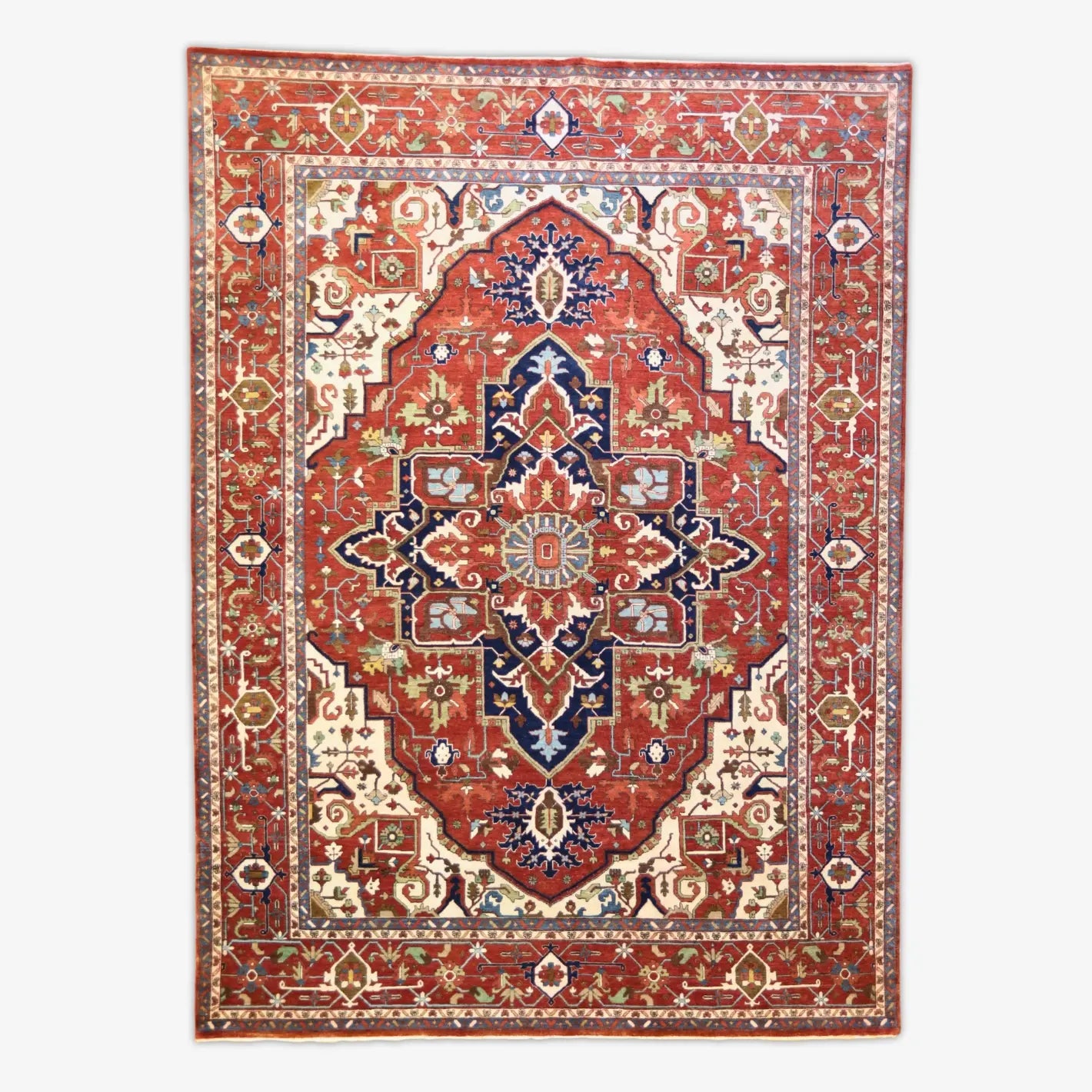 8'10" x 12'1" RED AND RED SERAPI GEOMETRIC INDIAN RUG