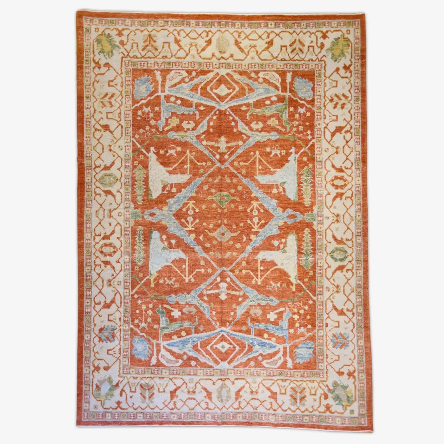 9'0" x 13'0" ORANGE AND ORANGE OUSHAK GEOMETRIC TURKISH RUG