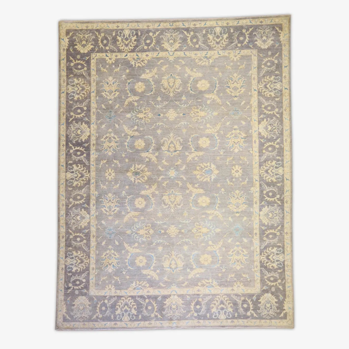 9'0" x 11'10" SILVER AND GRAY PESHAWAR FLORAL PAKISTANI RUG