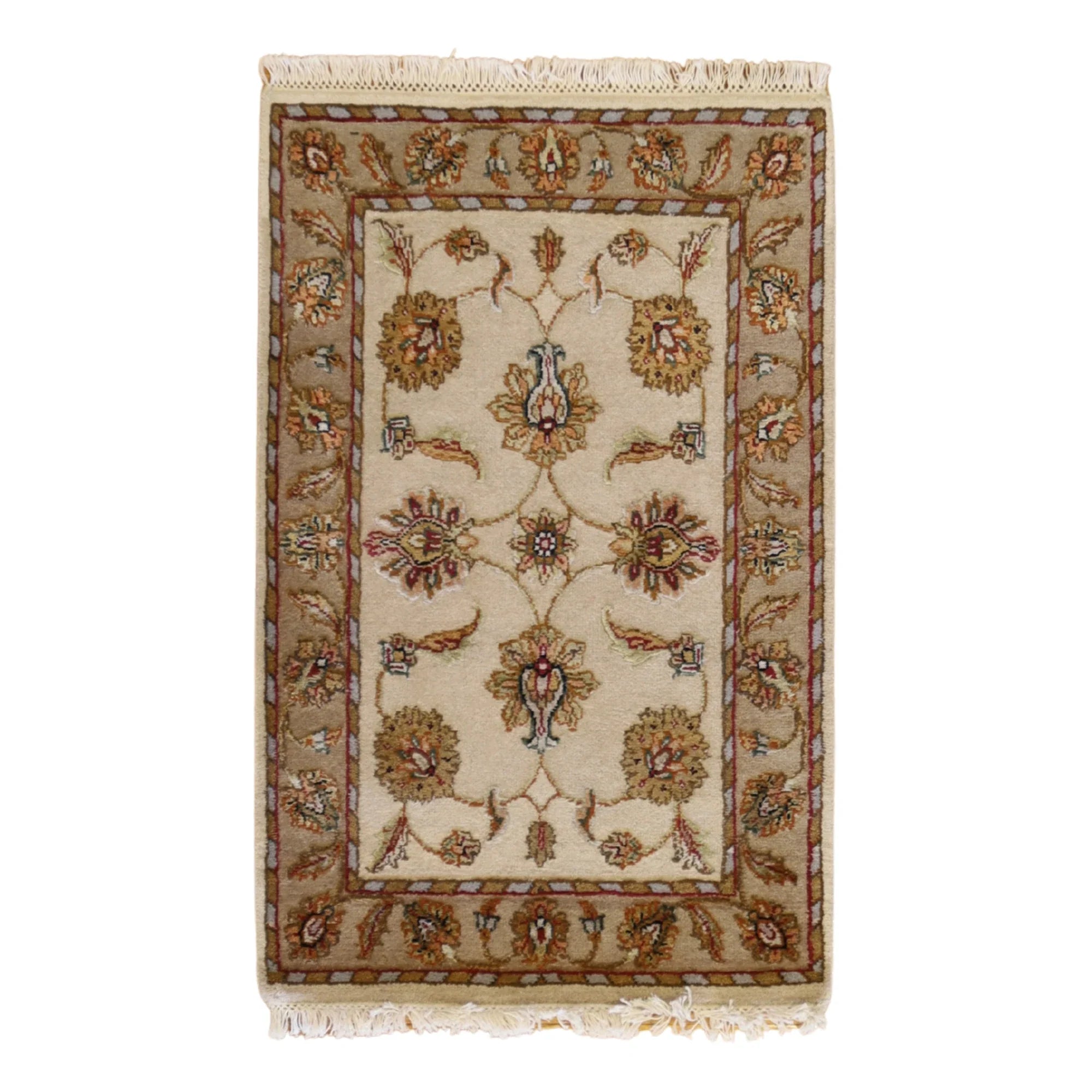 2'0" x 3'0" IVORY AND TAN JAIPUR FLORAL INDIAN RUG
