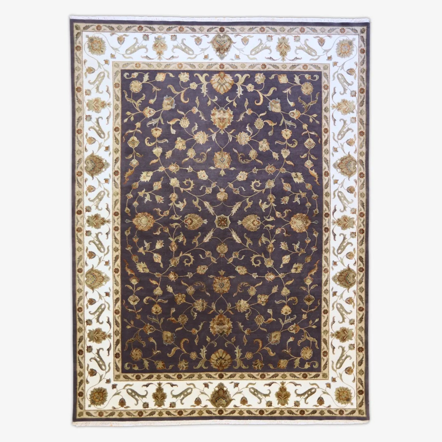 9'1" x 12'3" GRAY AND IVORY JAIPUR FLORAL INDIAN RUG