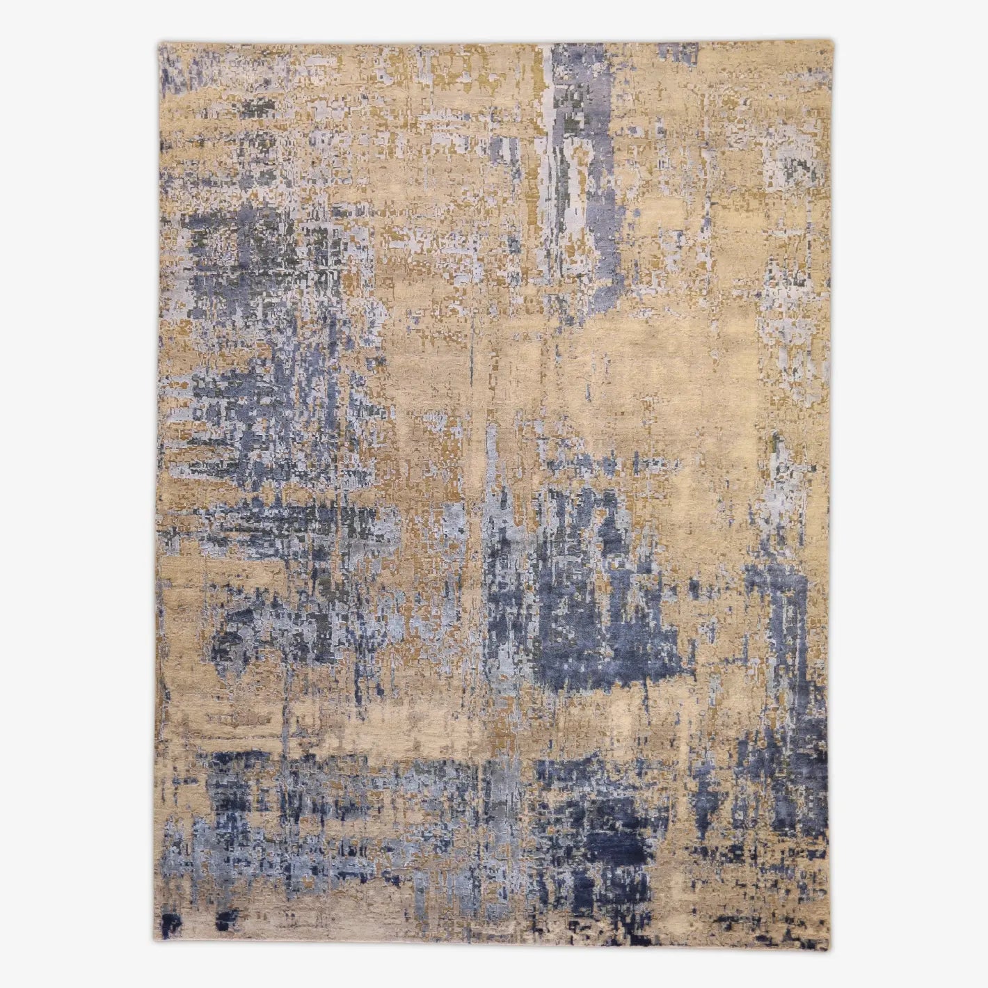 9'0" x 12'0" BLUE AND GRAY MODERN MODERN INDIAN RUG