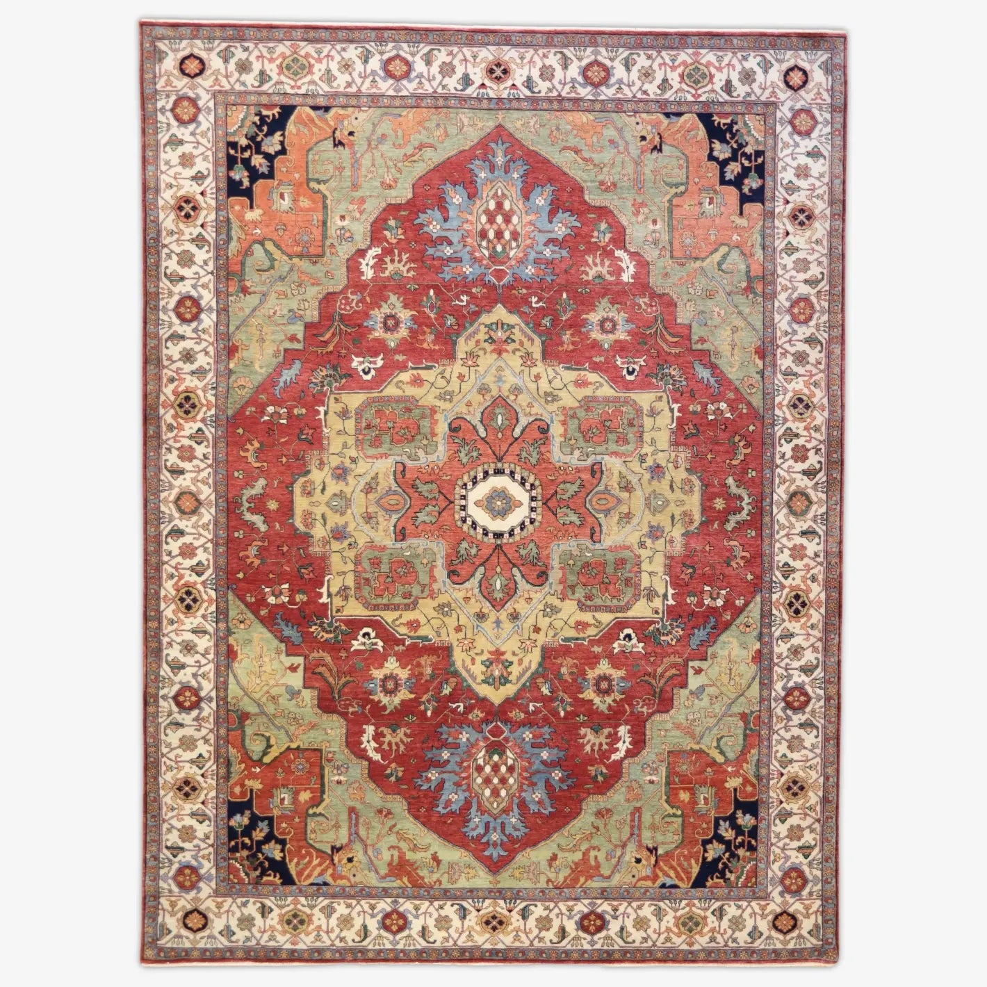 9'0" x 12'0" RED AND BEIGE SERAPI GEOMETRIC INDIAN RUG