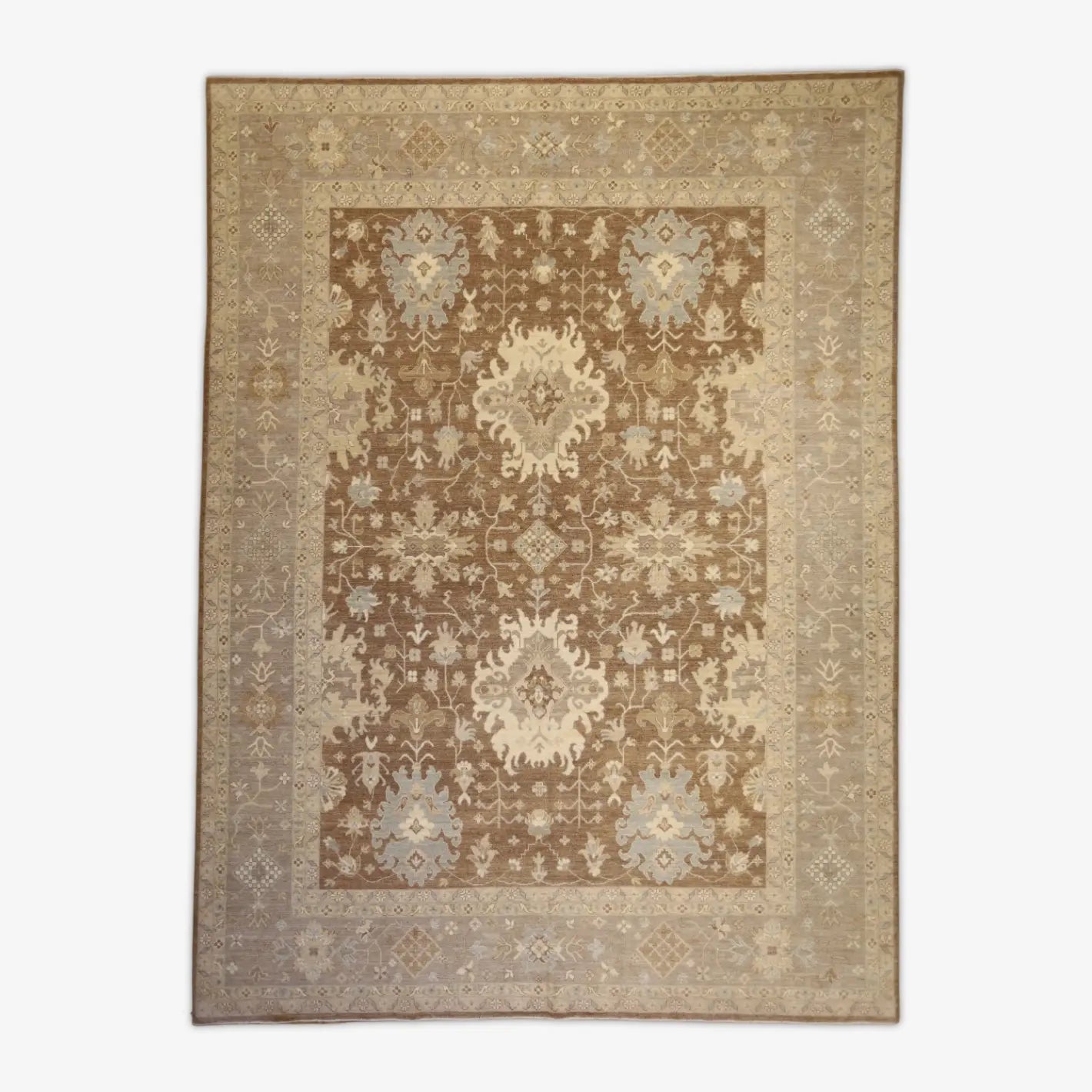 9'0" x 12'1" BROWN AND TAUPE PESHAWAR GEOMETRIC PAKISTANI RUG
