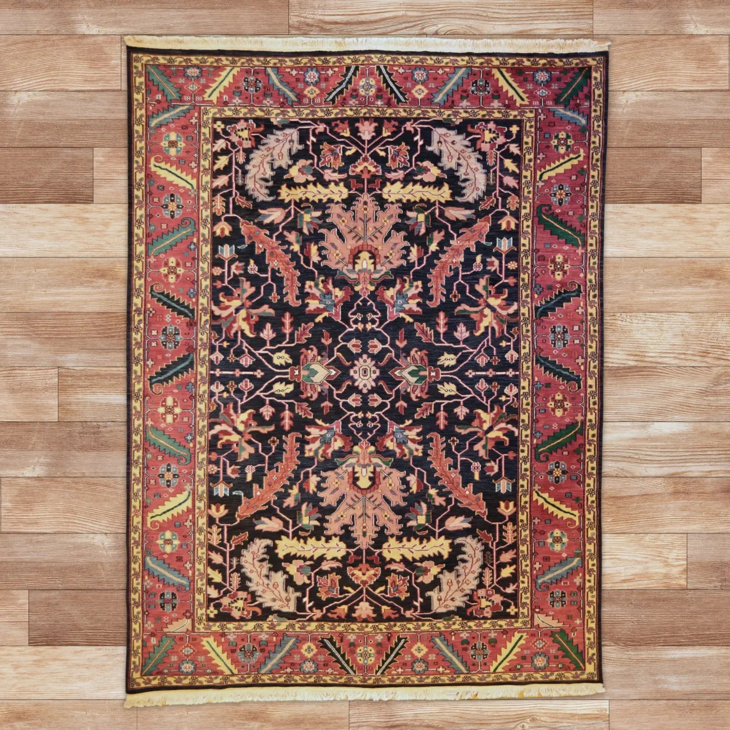 8'11" x 11'11" NAVY AND ROSE MAHAL ALL-OVER INDIAN RUG