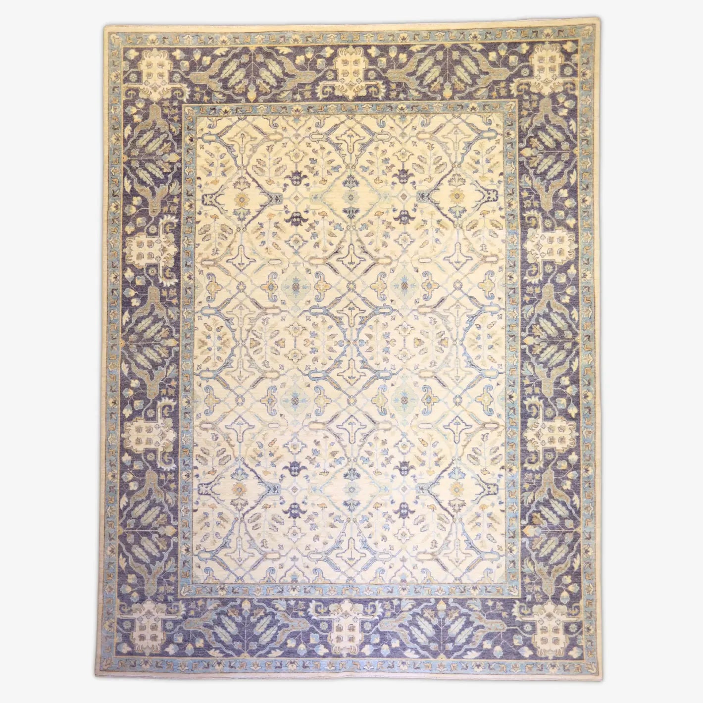 9'0" x 11'9" IVORY AND BLUE PESHAWAR FLORAL PAKISTANI RUG