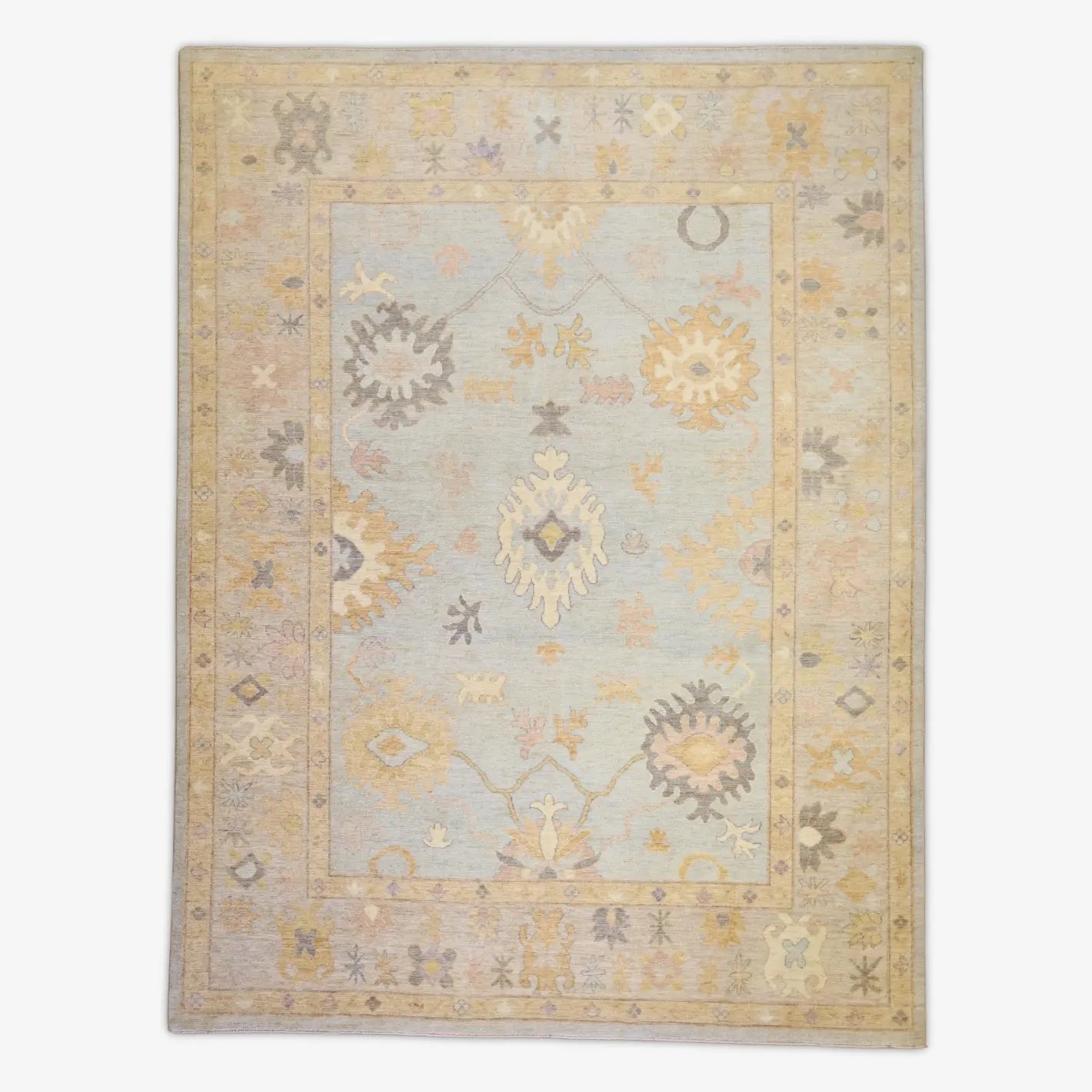 9'2" x 12'0" BLUE AND SILVER OUSHAK GEOMETRIC PAKISTANI RUG